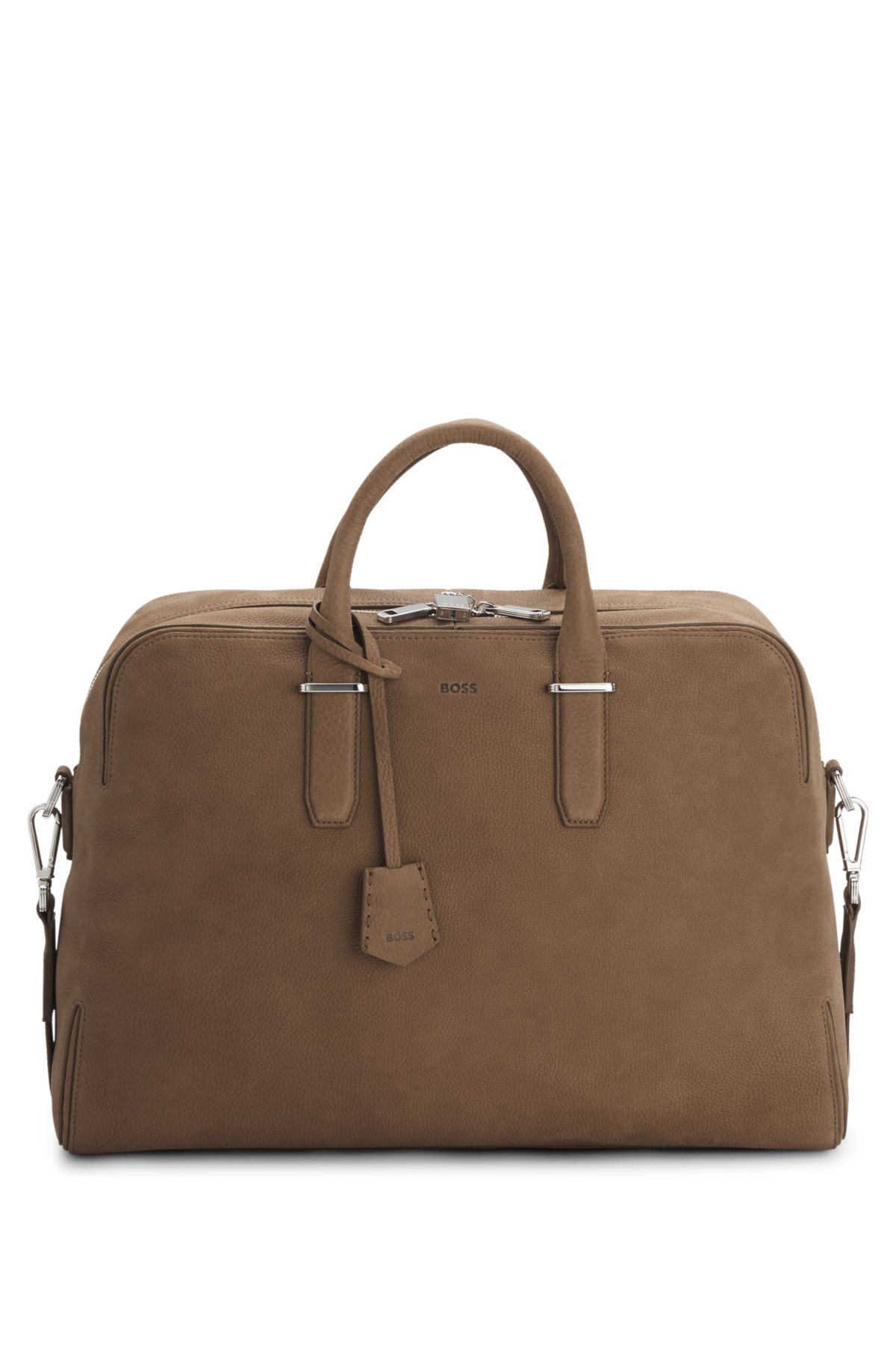 Grained-leather duffel bag with embossed logo