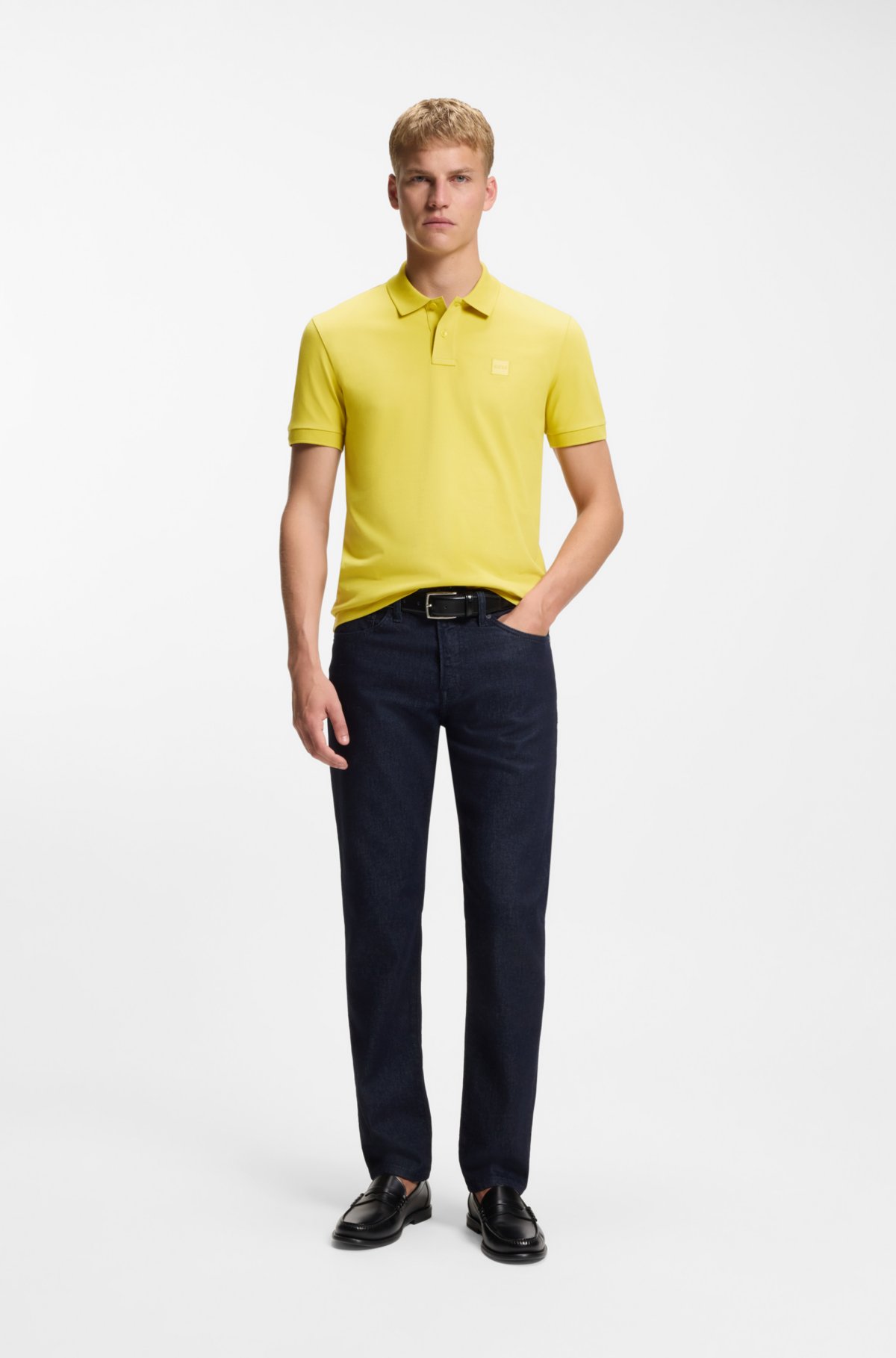 Stretch-cotton slim-fit polo shirt with logo patch