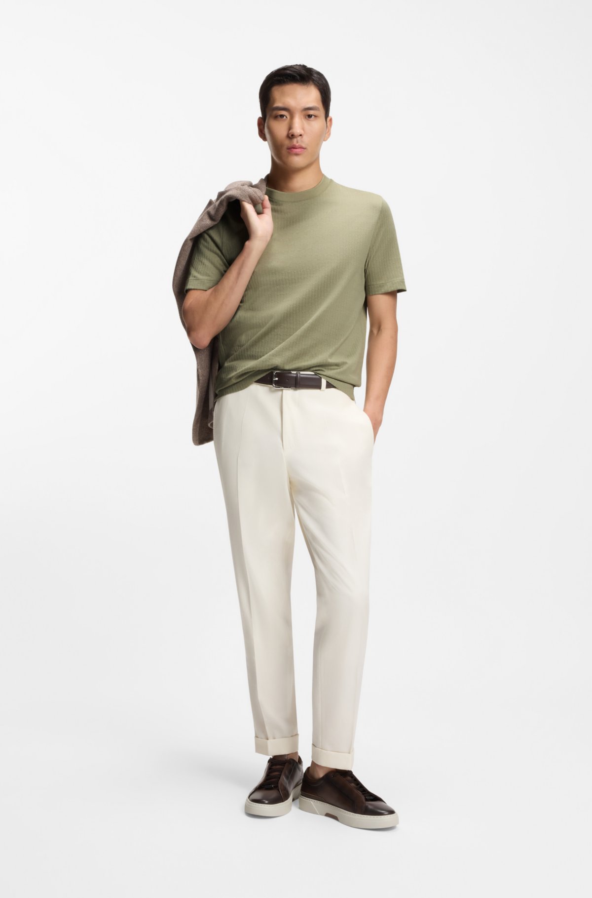 Cotton-silk T-shirt with geometric jacquard