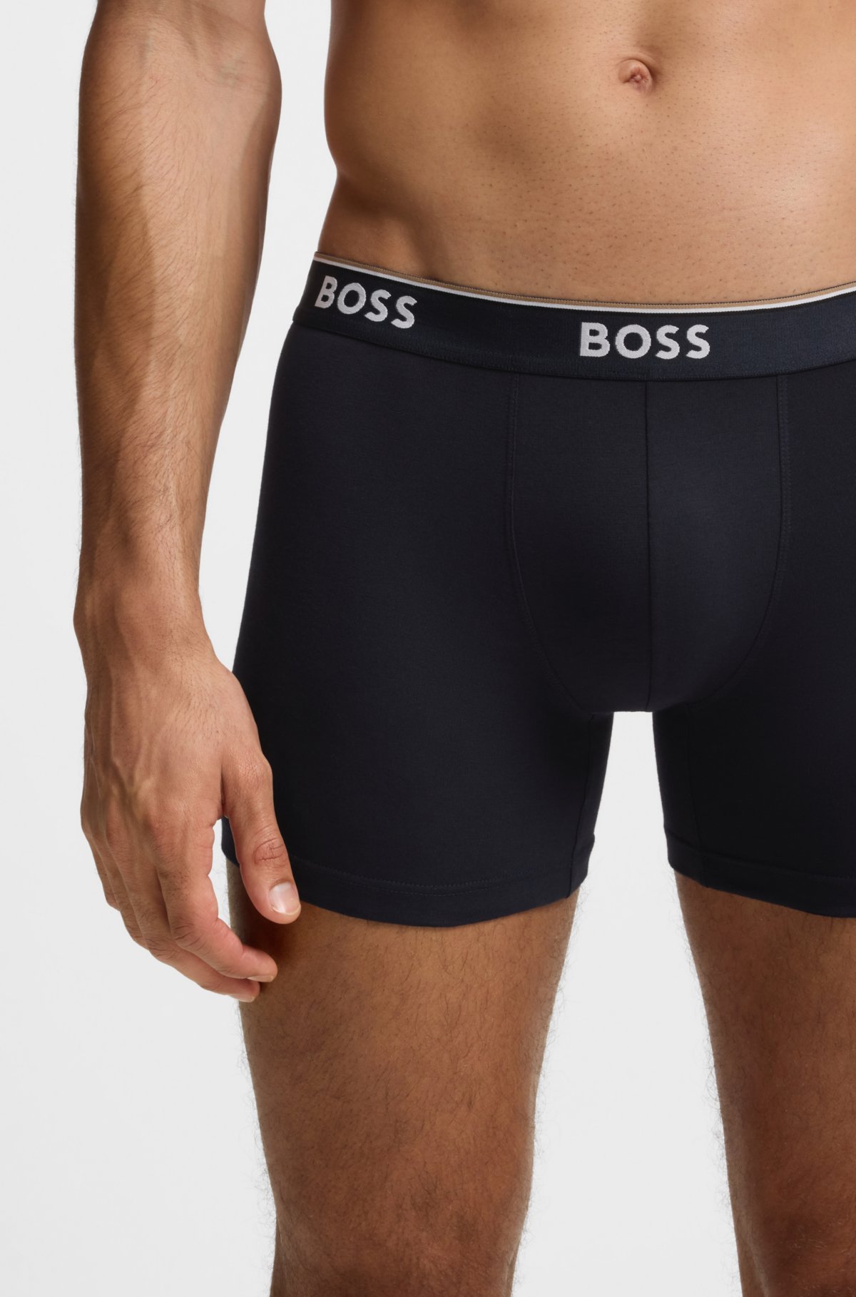 Three-pack of logo-waistband boxer briefs in stretch cotton