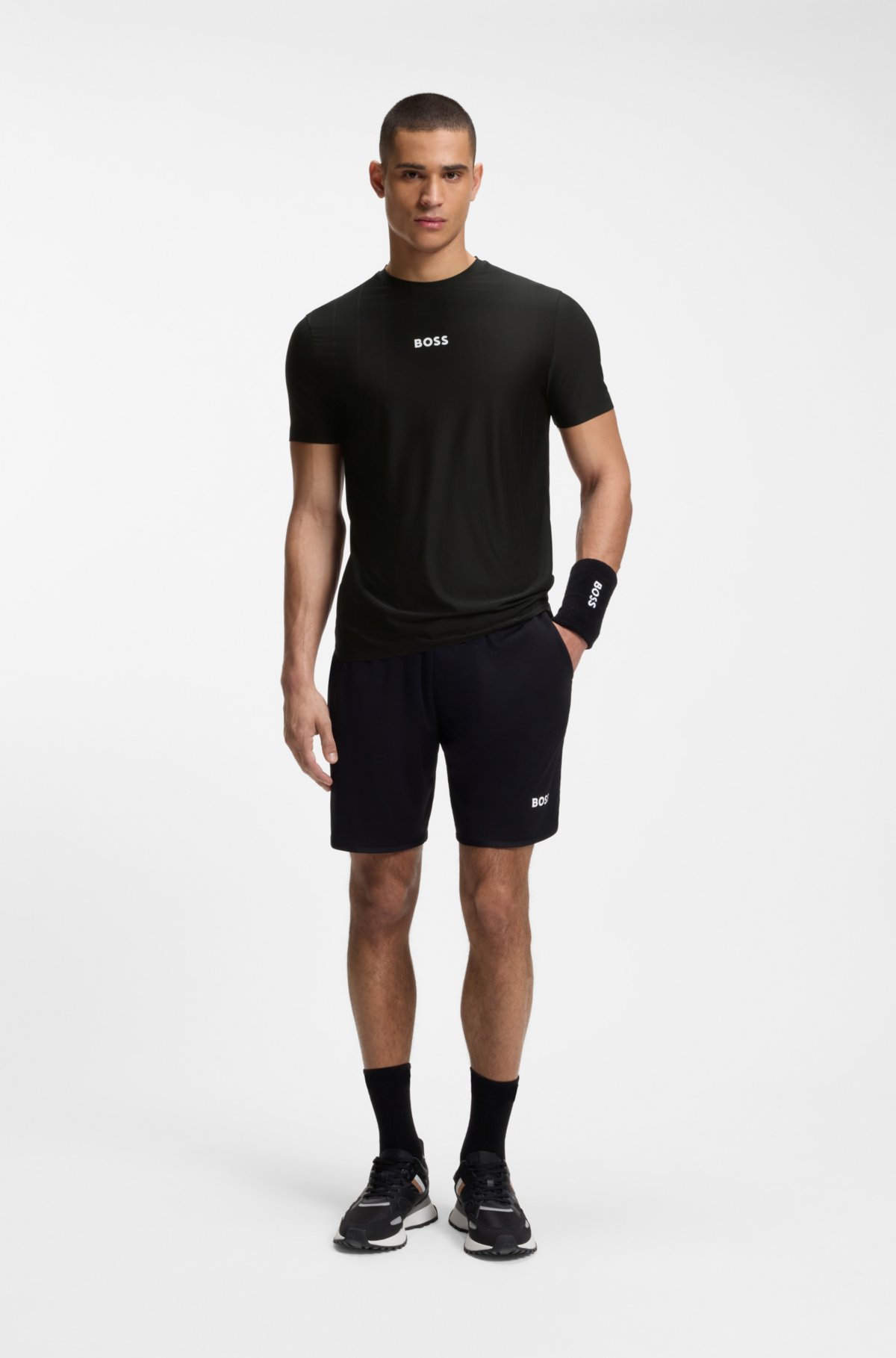 Active Jacquard-stripe slim-fit T-shirt with logo print