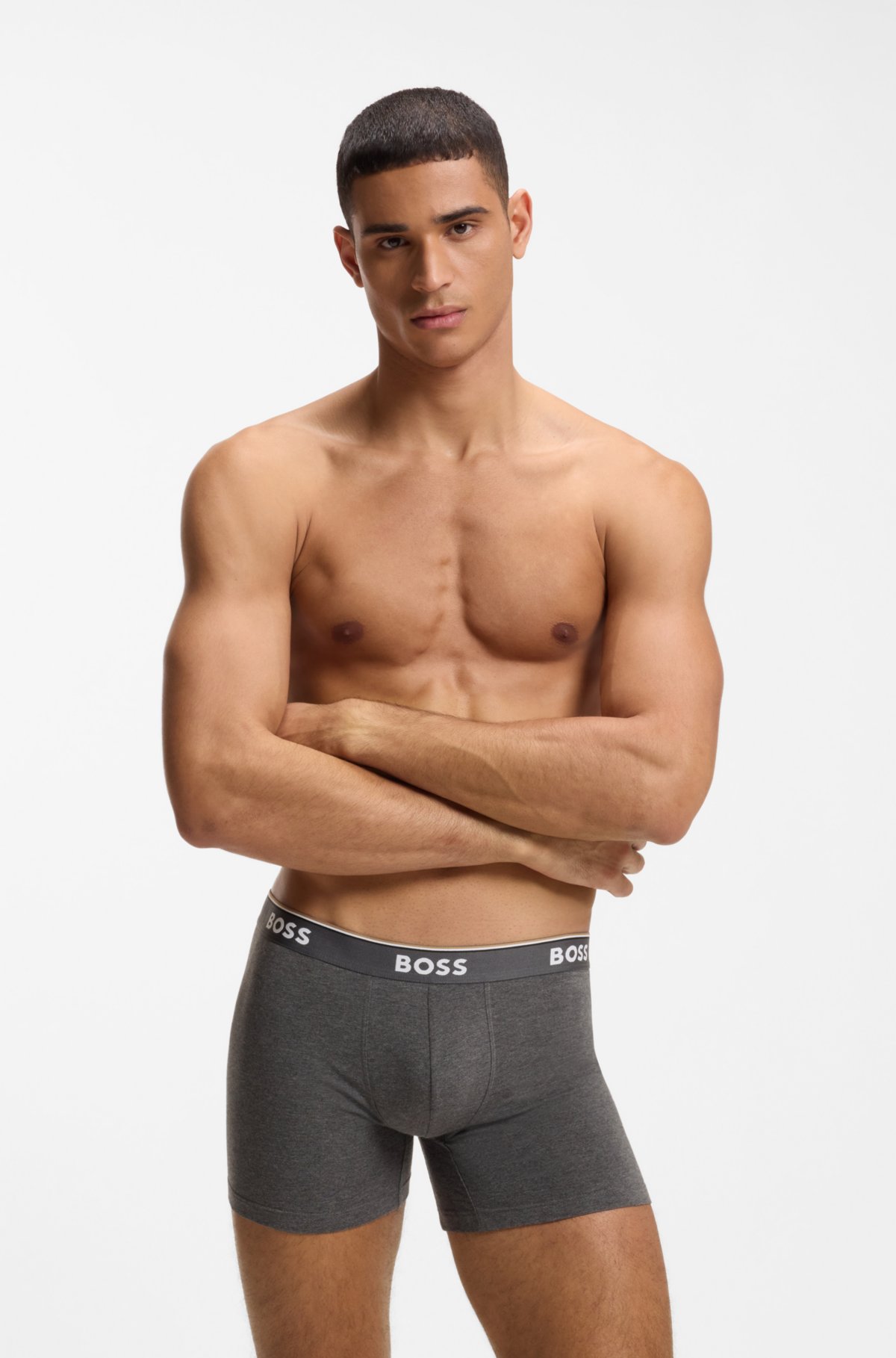 Three-pack of logo-waistband boxer briefs in stretch cotton