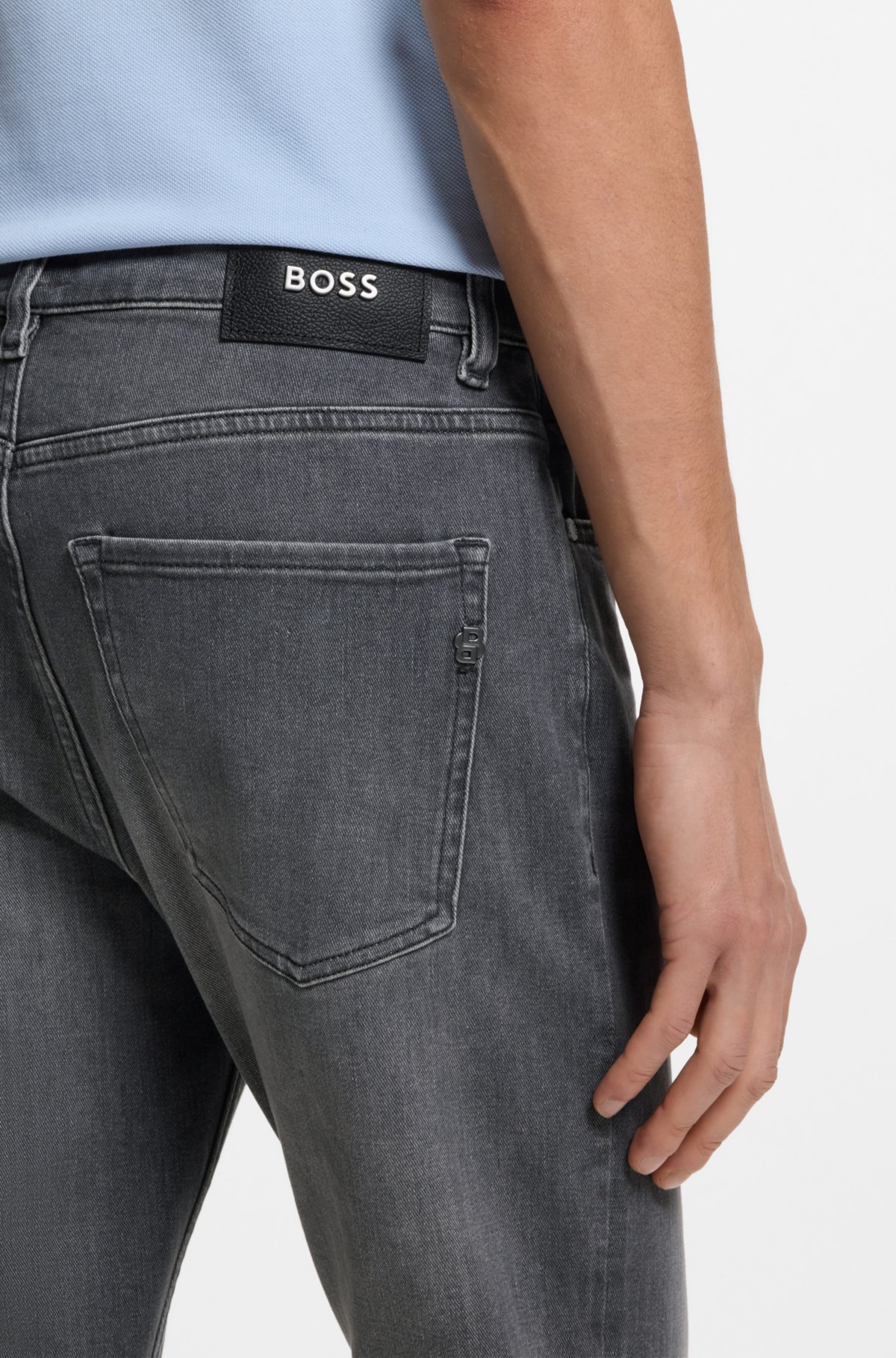 Grey slim-fit jeans in stretch denim