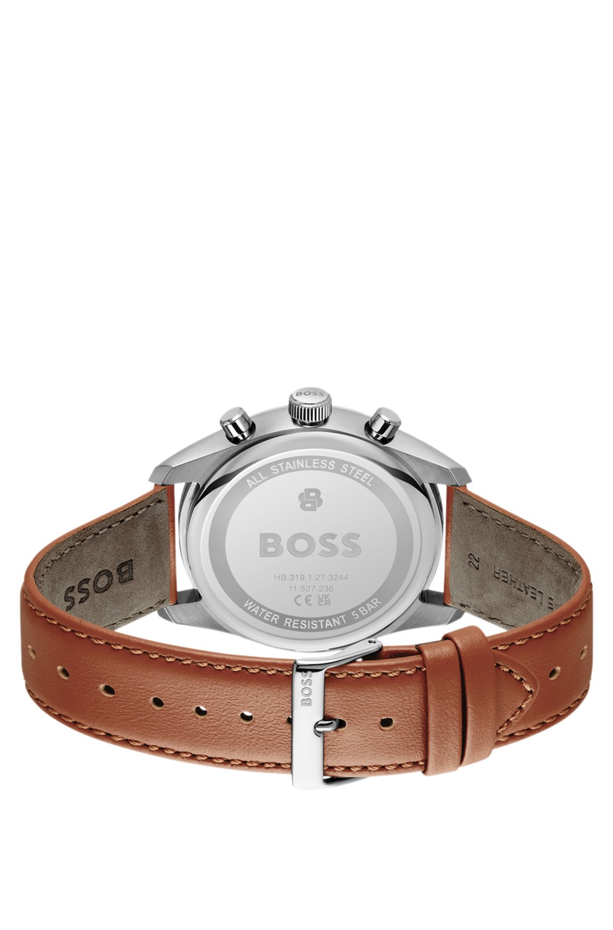 Grand Prix 44 chronograph watch with perforated leather strap