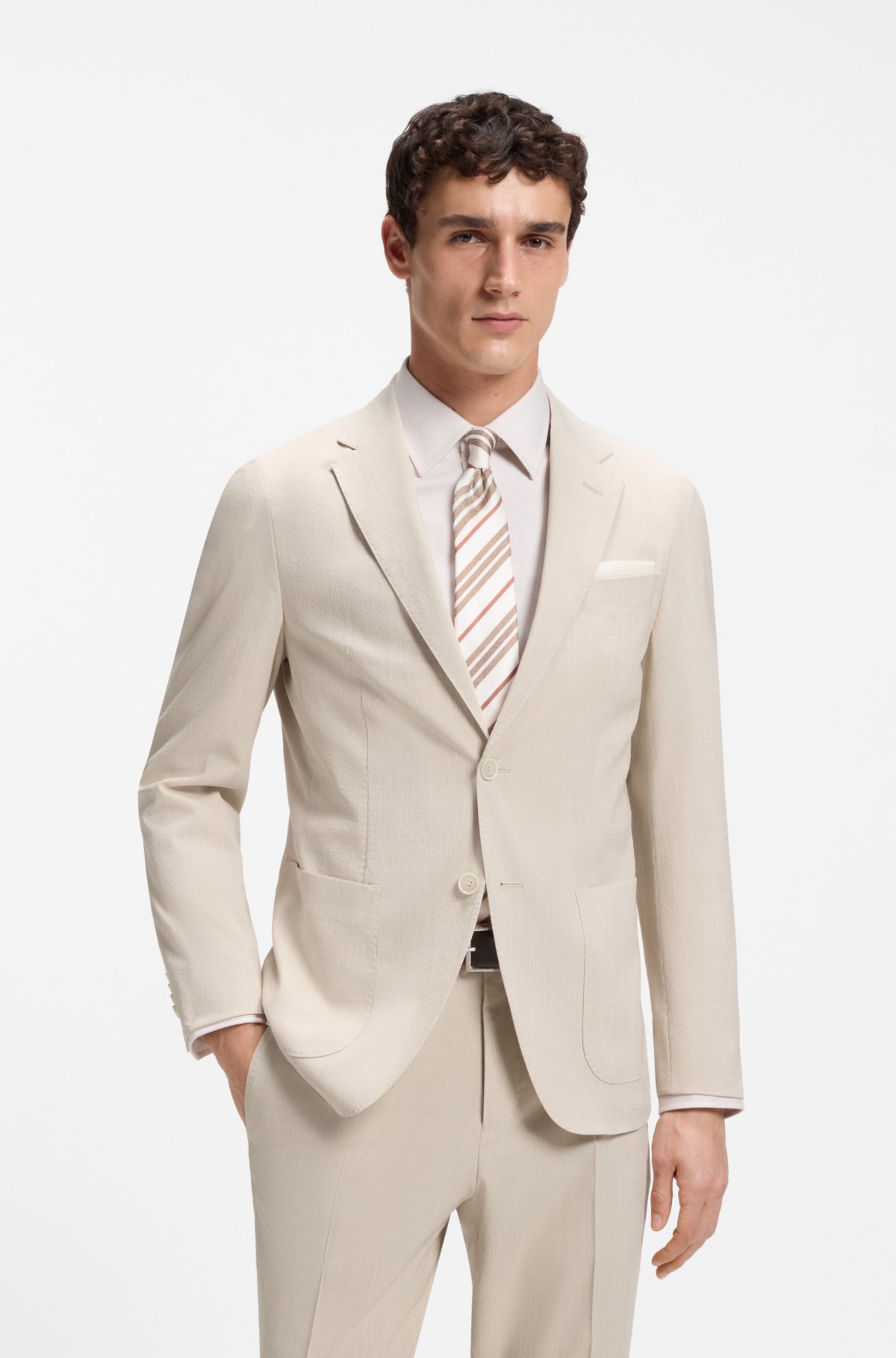 Slim-fit jacket in wool-blend seersucker