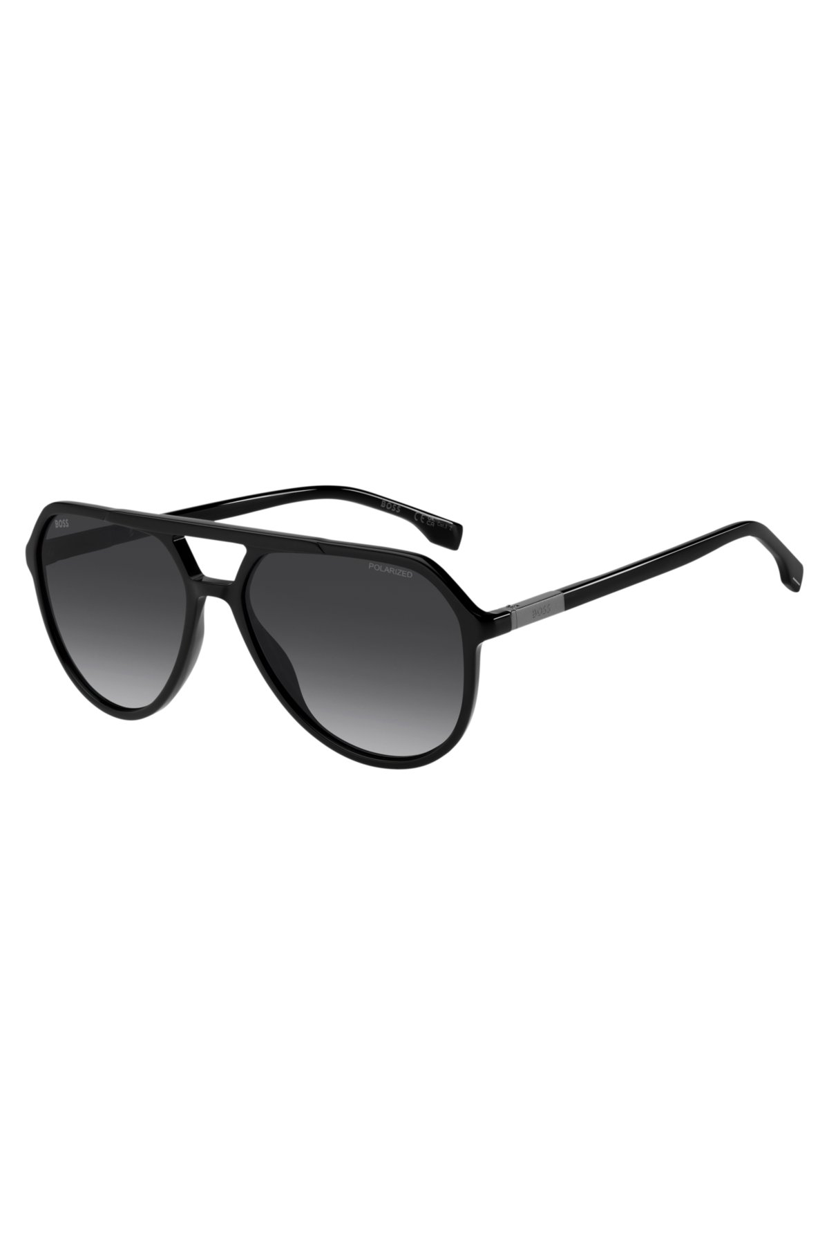 Black sunglasses with metallic logo trims