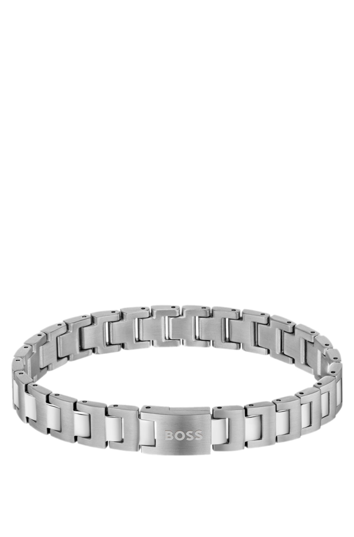 Silver-tone cuff with logo closure