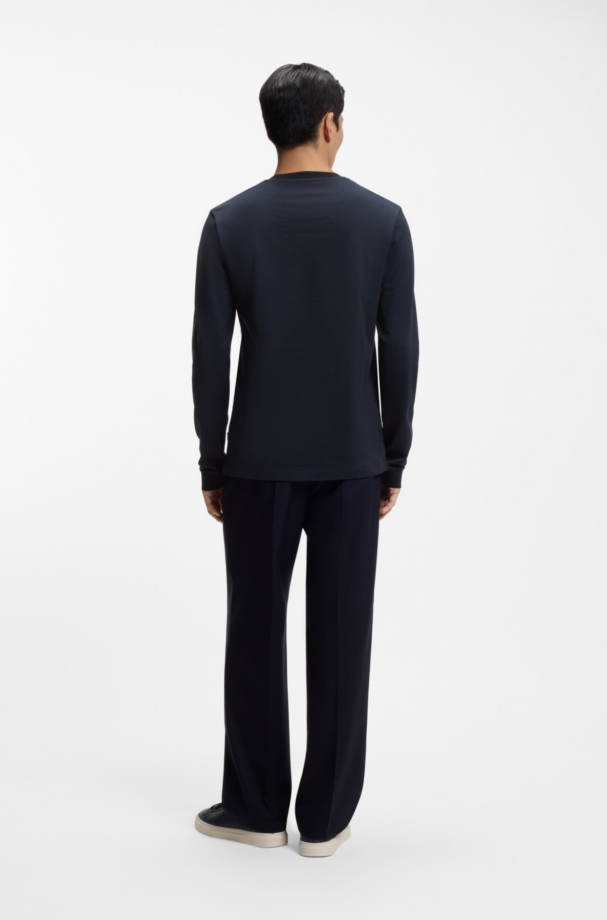 Jacquard-structure T-shirt in mercerised cotton
