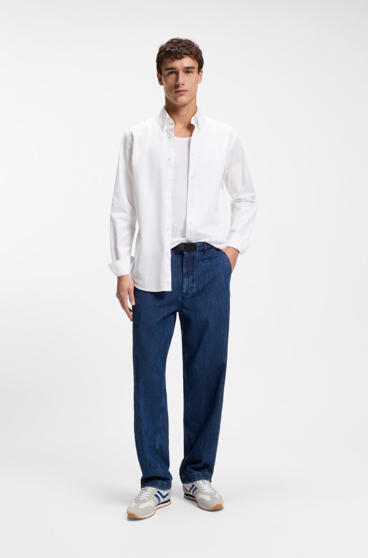 Regular-fit shirt in stretch-cotton dobby