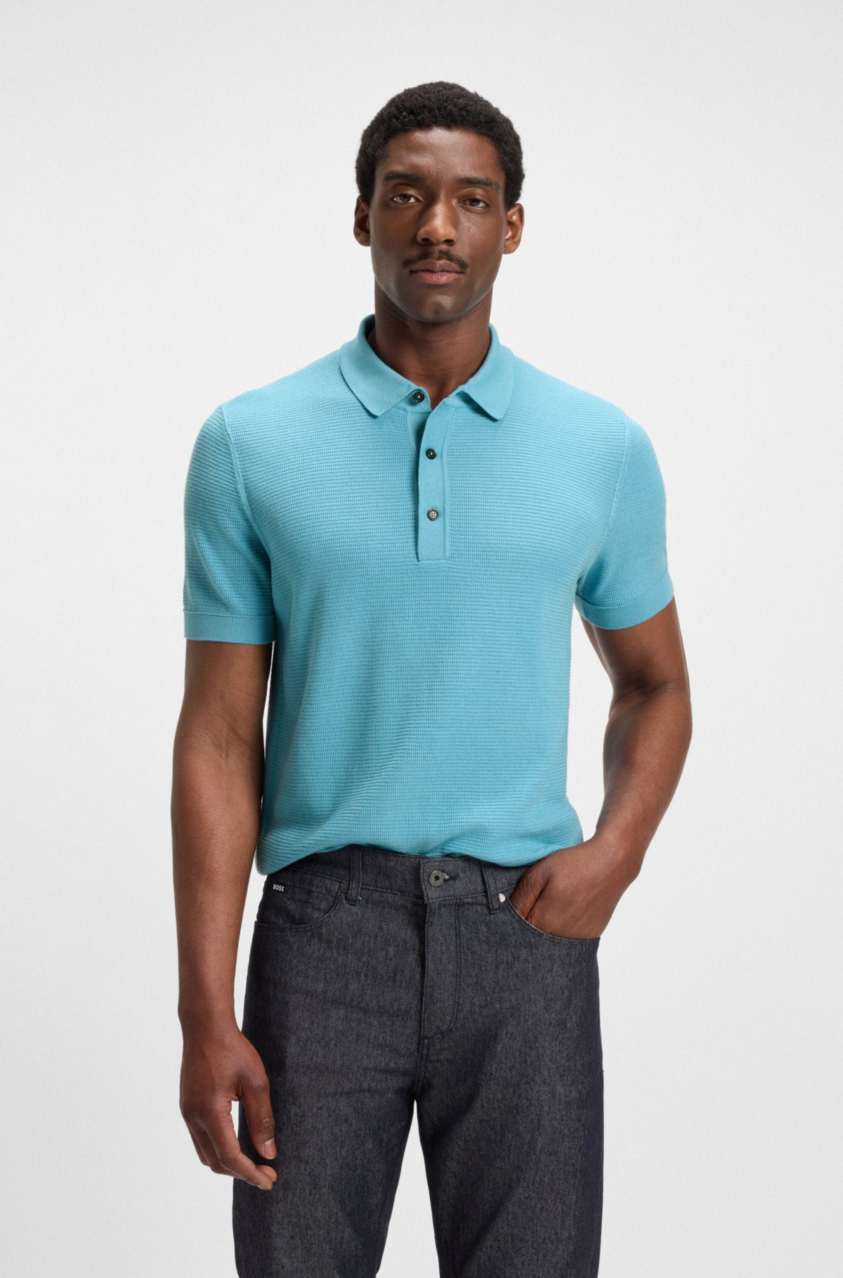 Knit polo sweater with rich structure