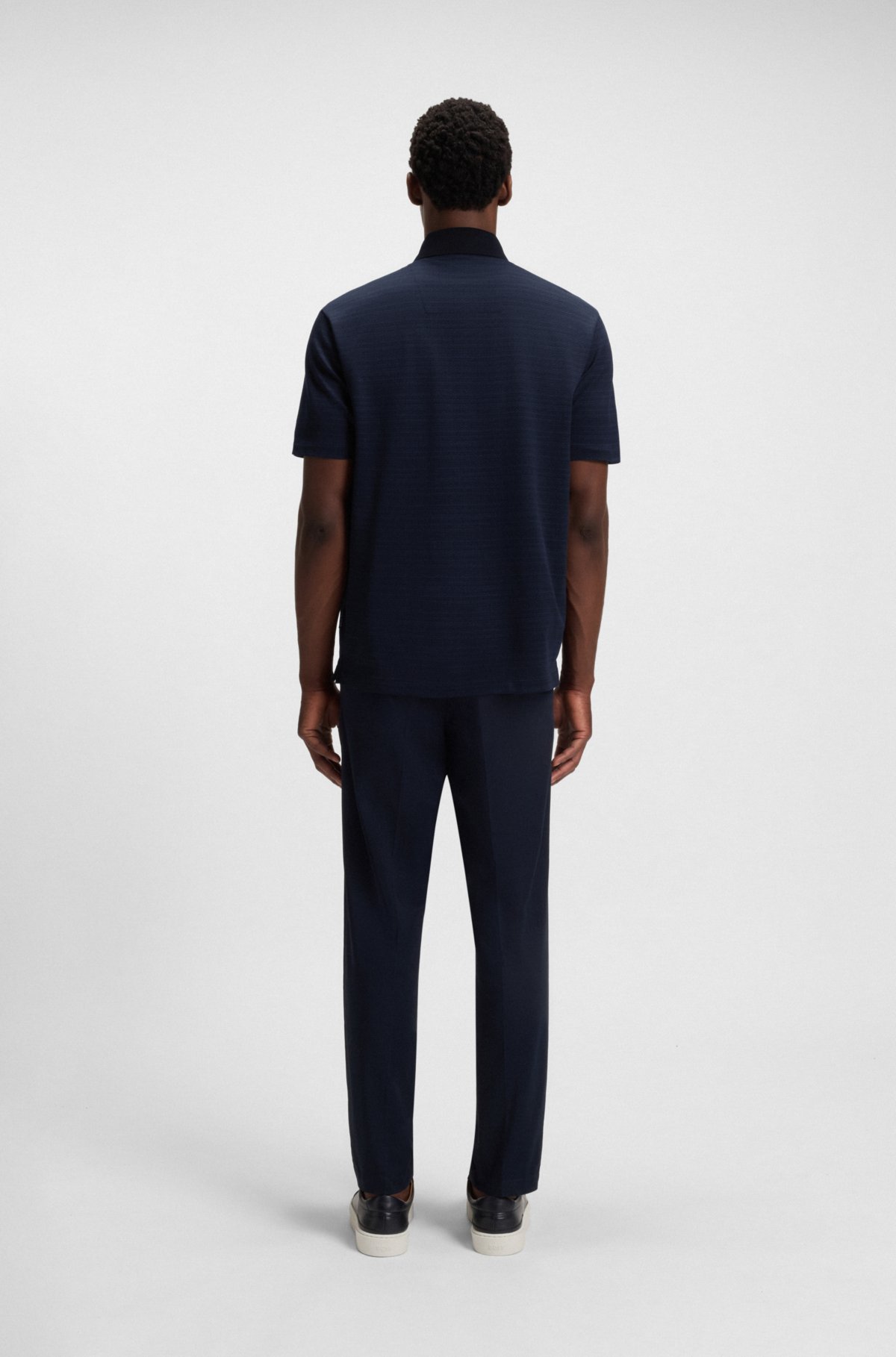 Grid-pattern polo shirt in mercerised cotton