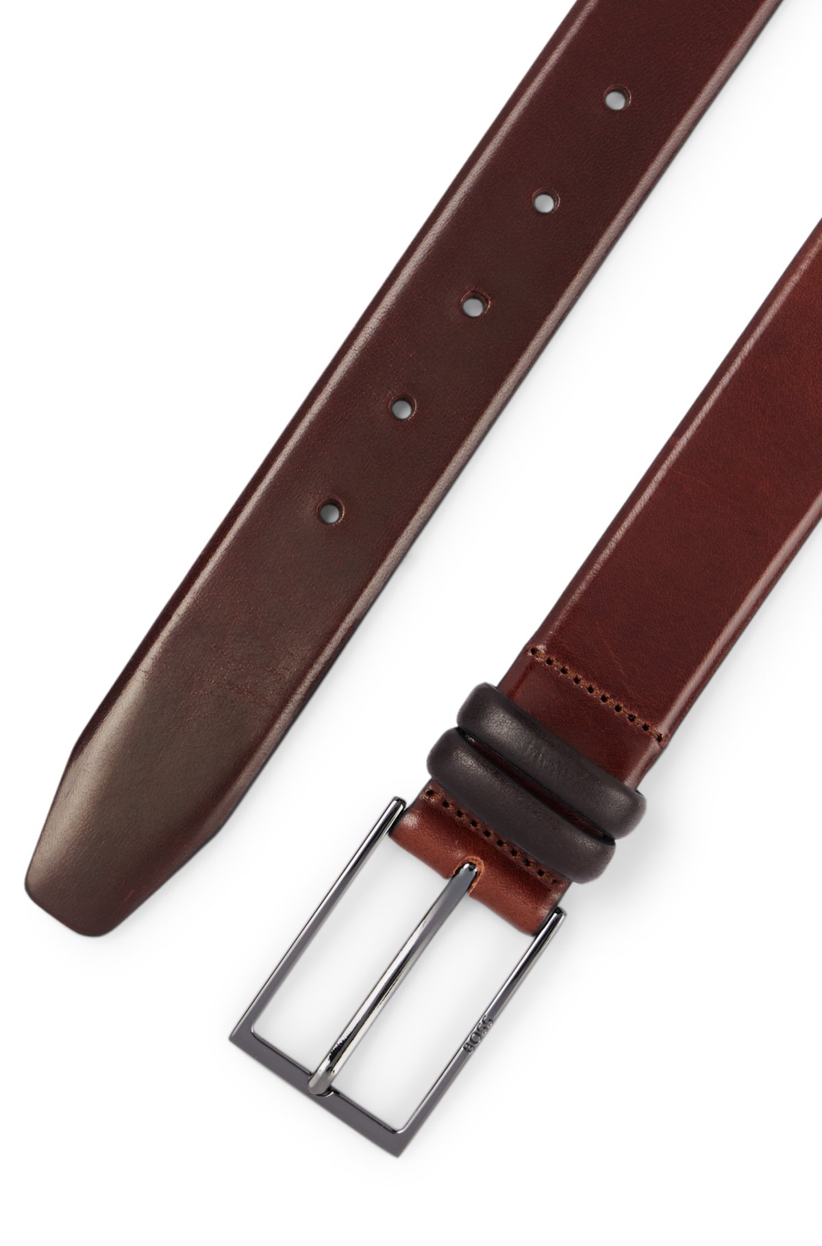 Tanned-leather belt with pin buckle