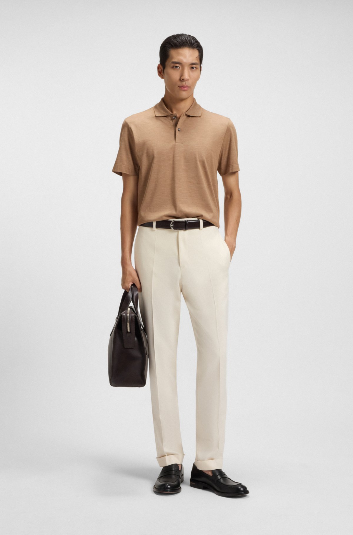 Collar-tipping polo shirt in cotton and silk