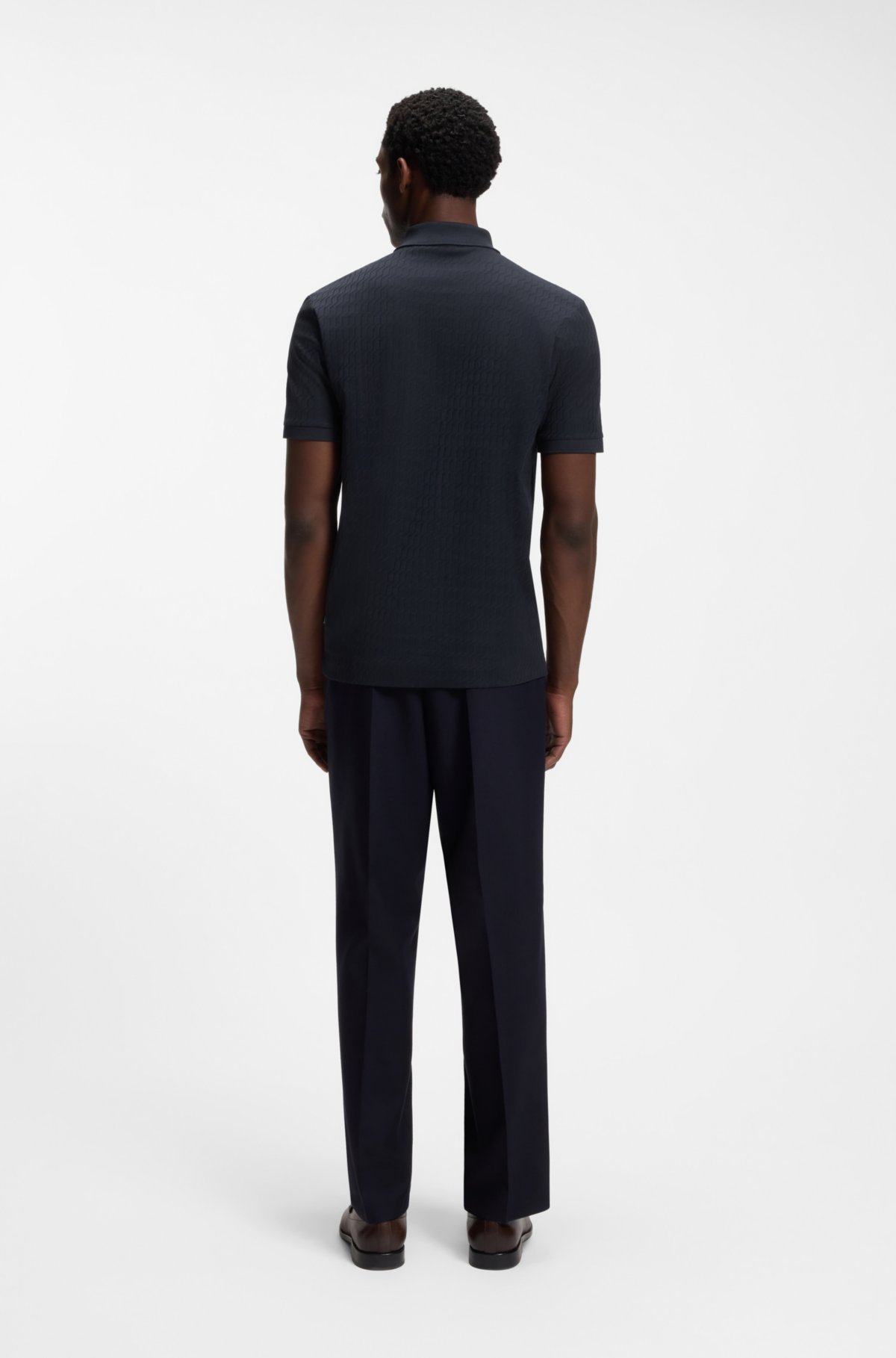Geometric-jacquard polo shirt in cotton