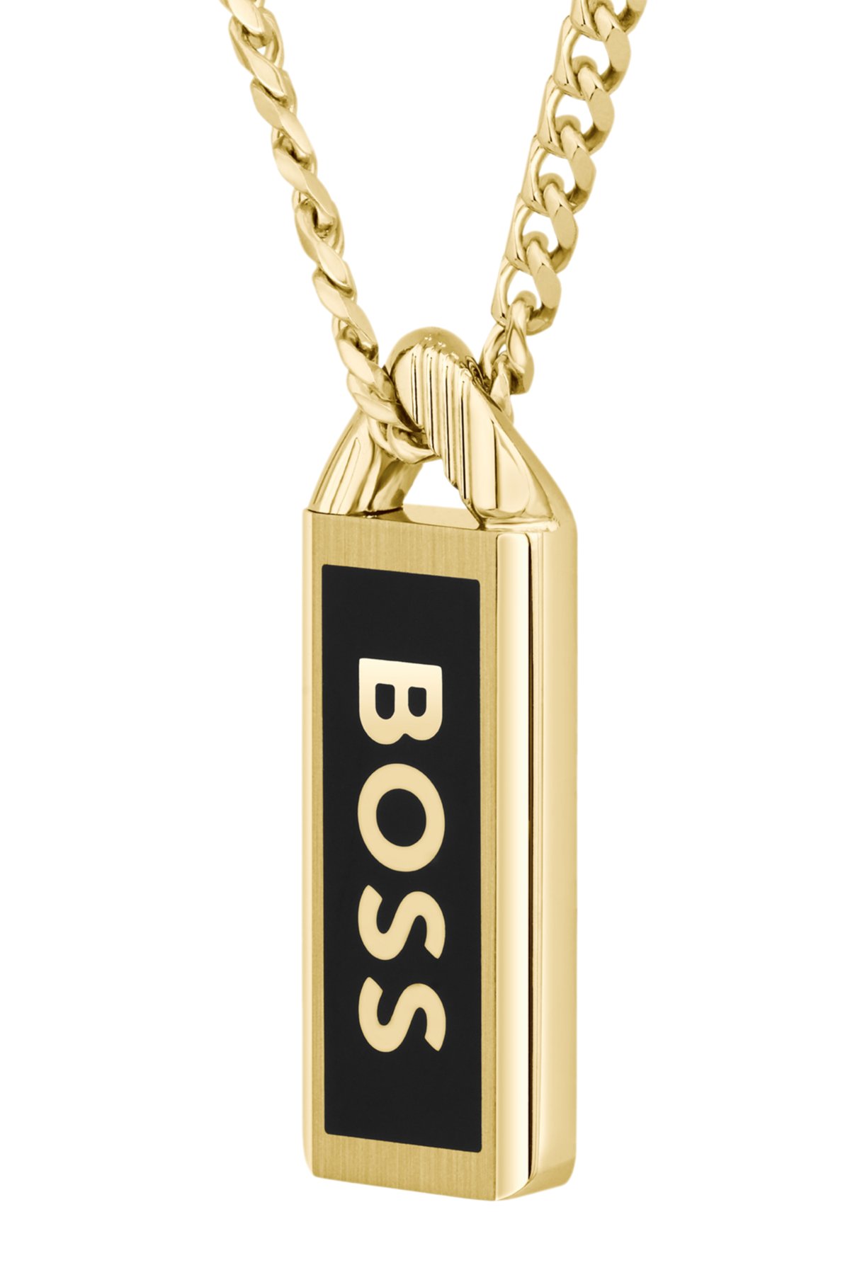 Gold-tone necklace with ink-filled logo pendant