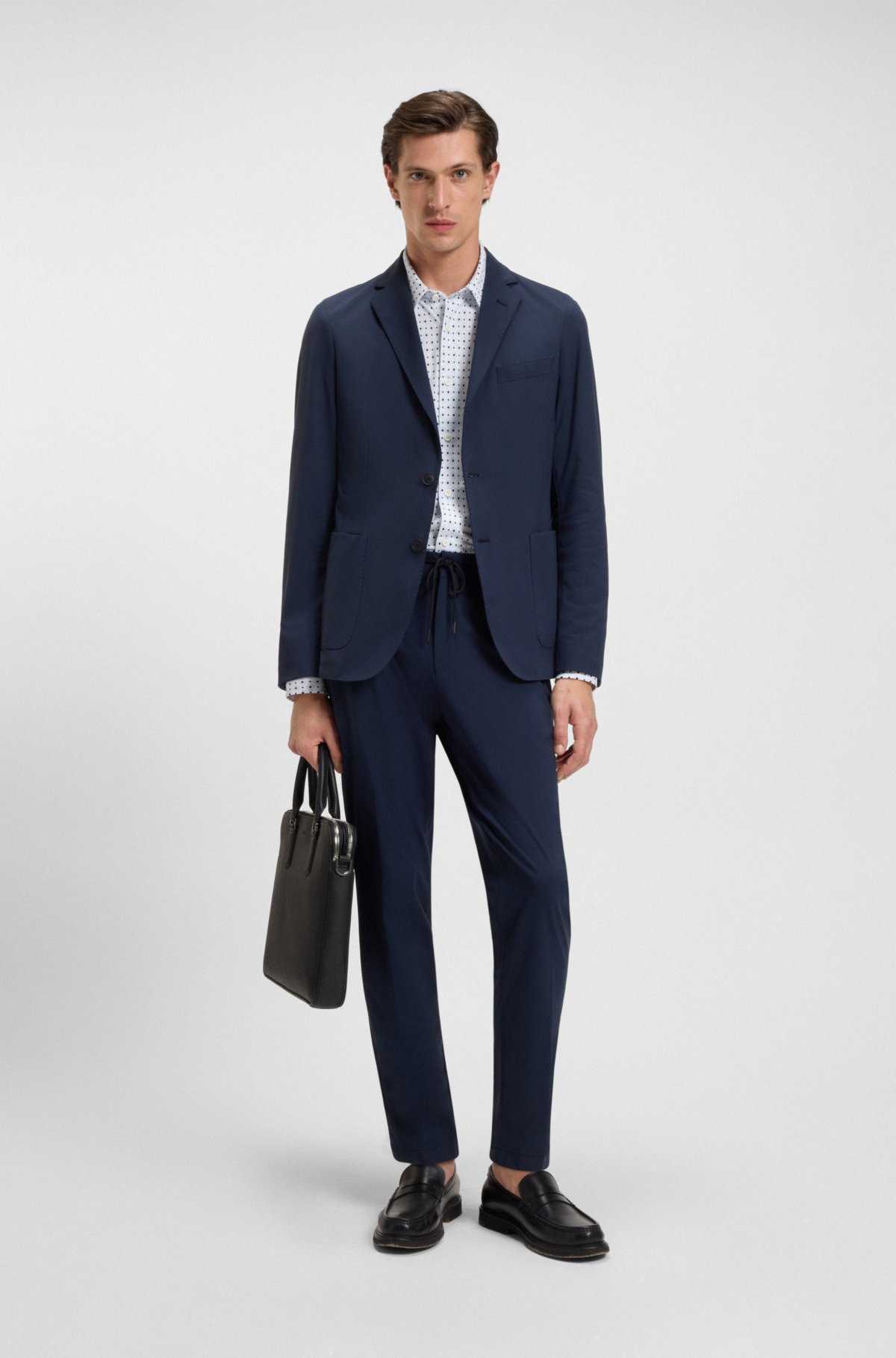 Printed slim-fit shirt in Italian performance-stretch jersey