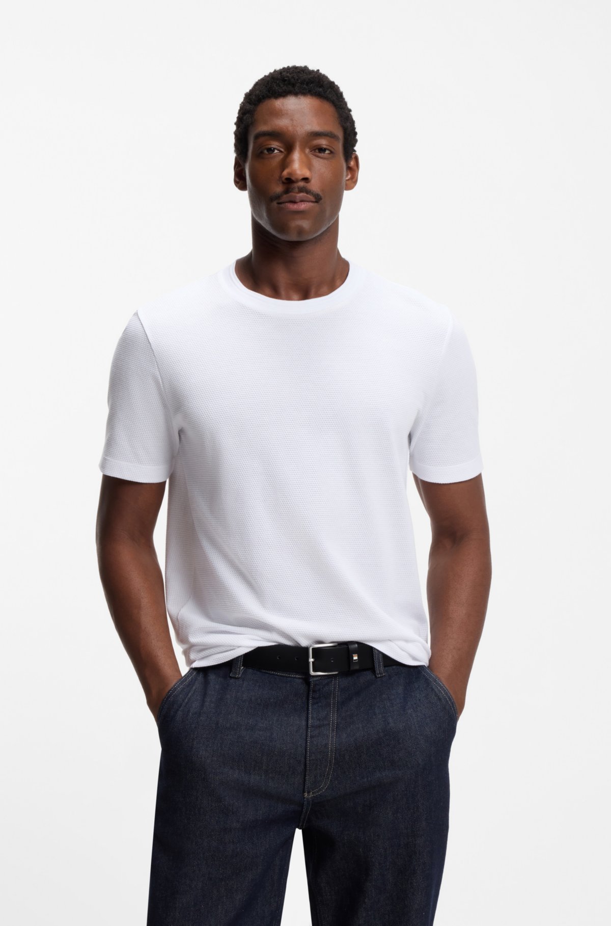 Bubble-jacquard structure T-shirt in a cotton blend