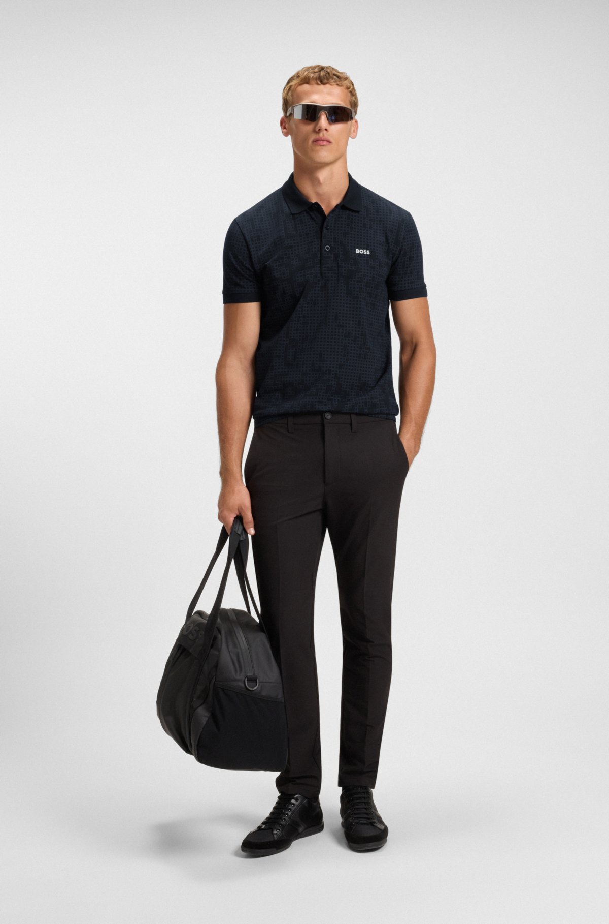 Stretch-cotton polo shirt with all-over print
