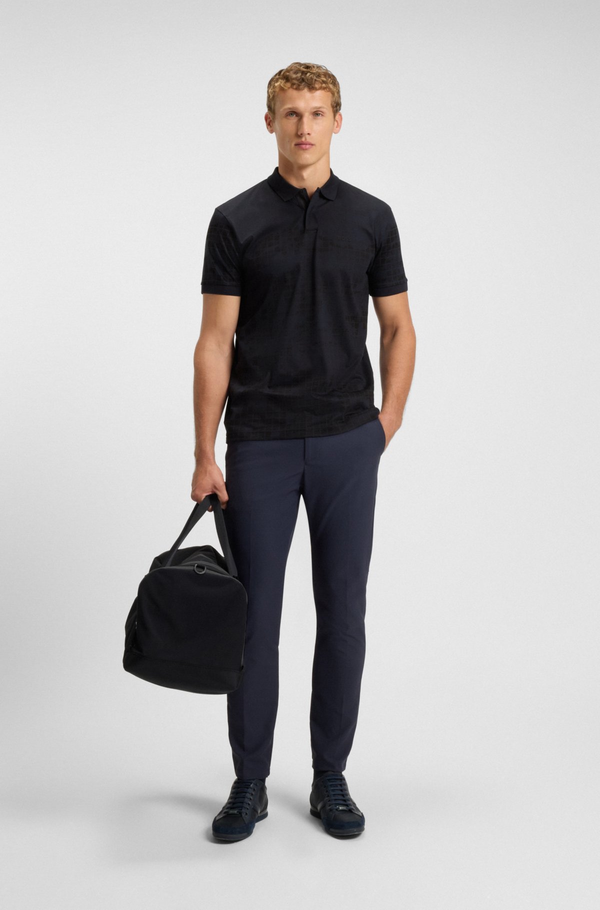 Printed-graphic polo shirt in mercerised cotton