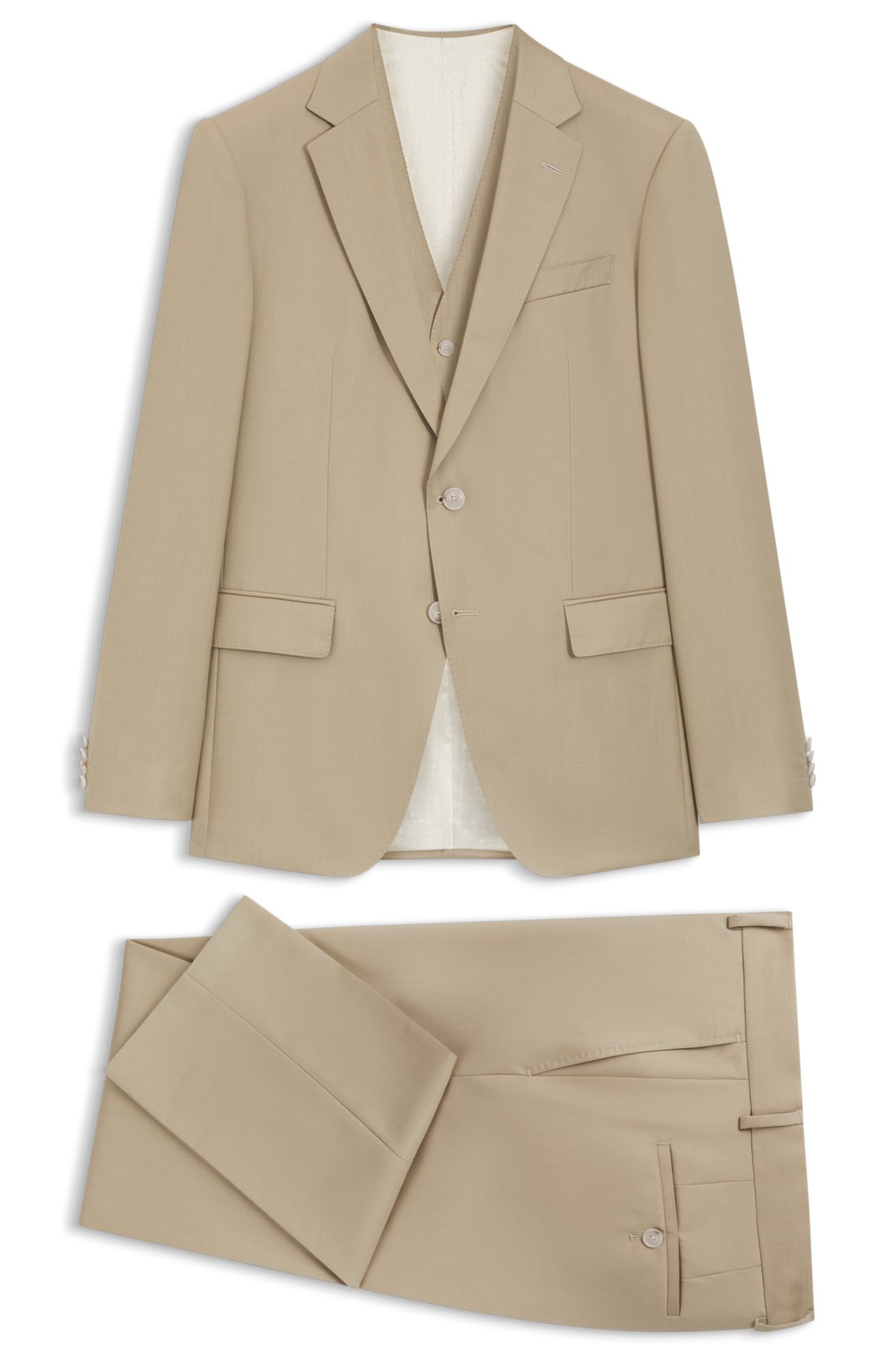 Three-piece slim-fit suit in virgin-wool serge