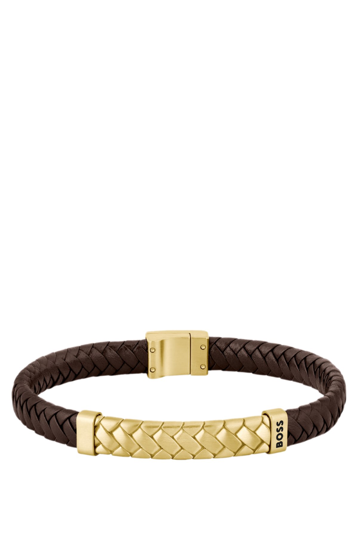 Herringbone-design cuff in brown leather