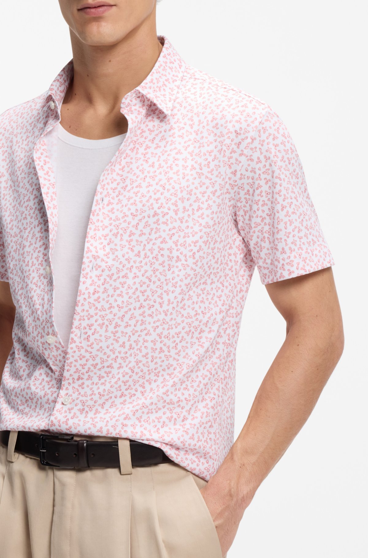 Printed slim-fit shirt in cotton-blend jersey