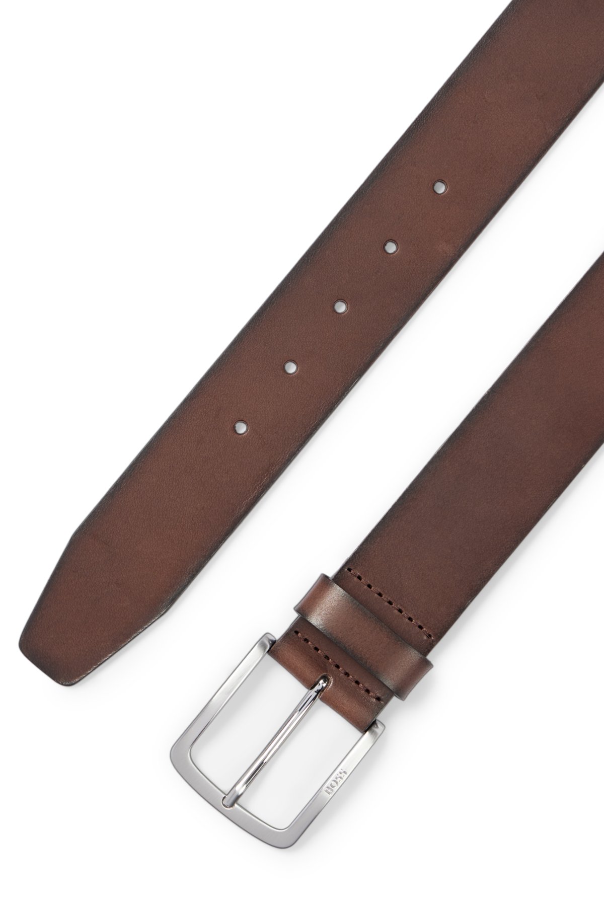 Italian-leather belt with logo-engraved buckle