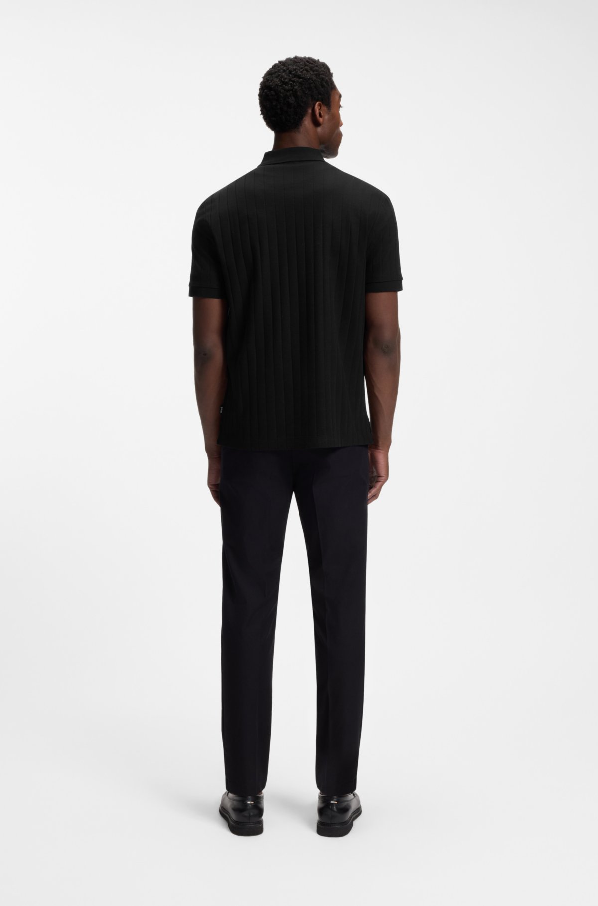 Vertical-stripe polo shirt in mercerised cotton
