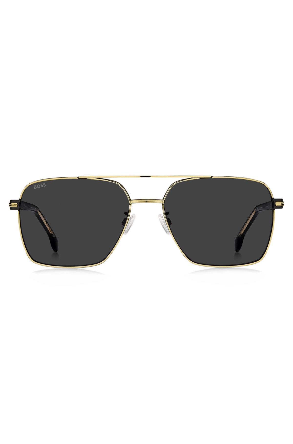 Gold-tone double-bridge sunglasses with black-acetate temples