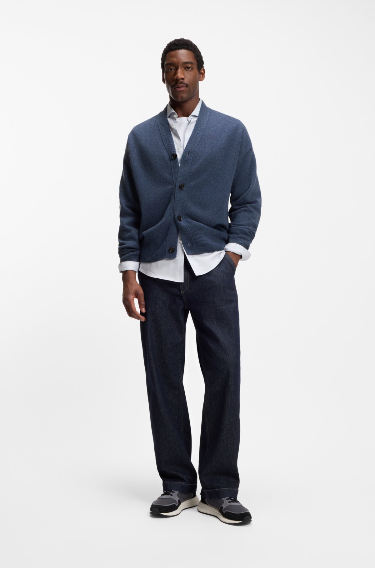 Virgin-wool cardigan in a relaxed fit