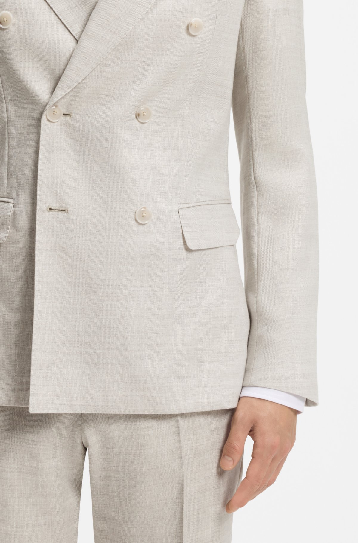Two-piece slim-fit suit in striped linen and wool