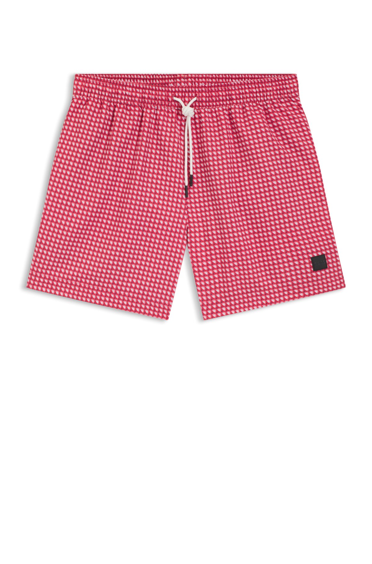 Micro-print swim trunks with logo patch