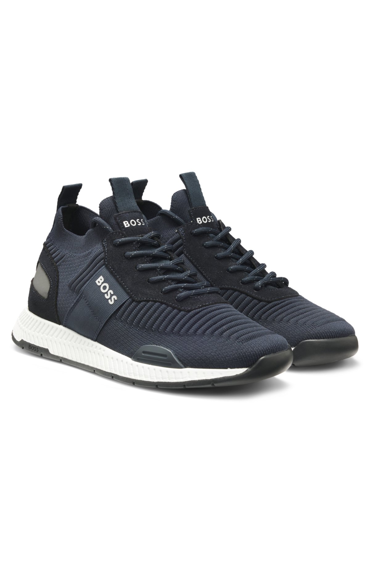 Knitted-upper trainers with suede trims
