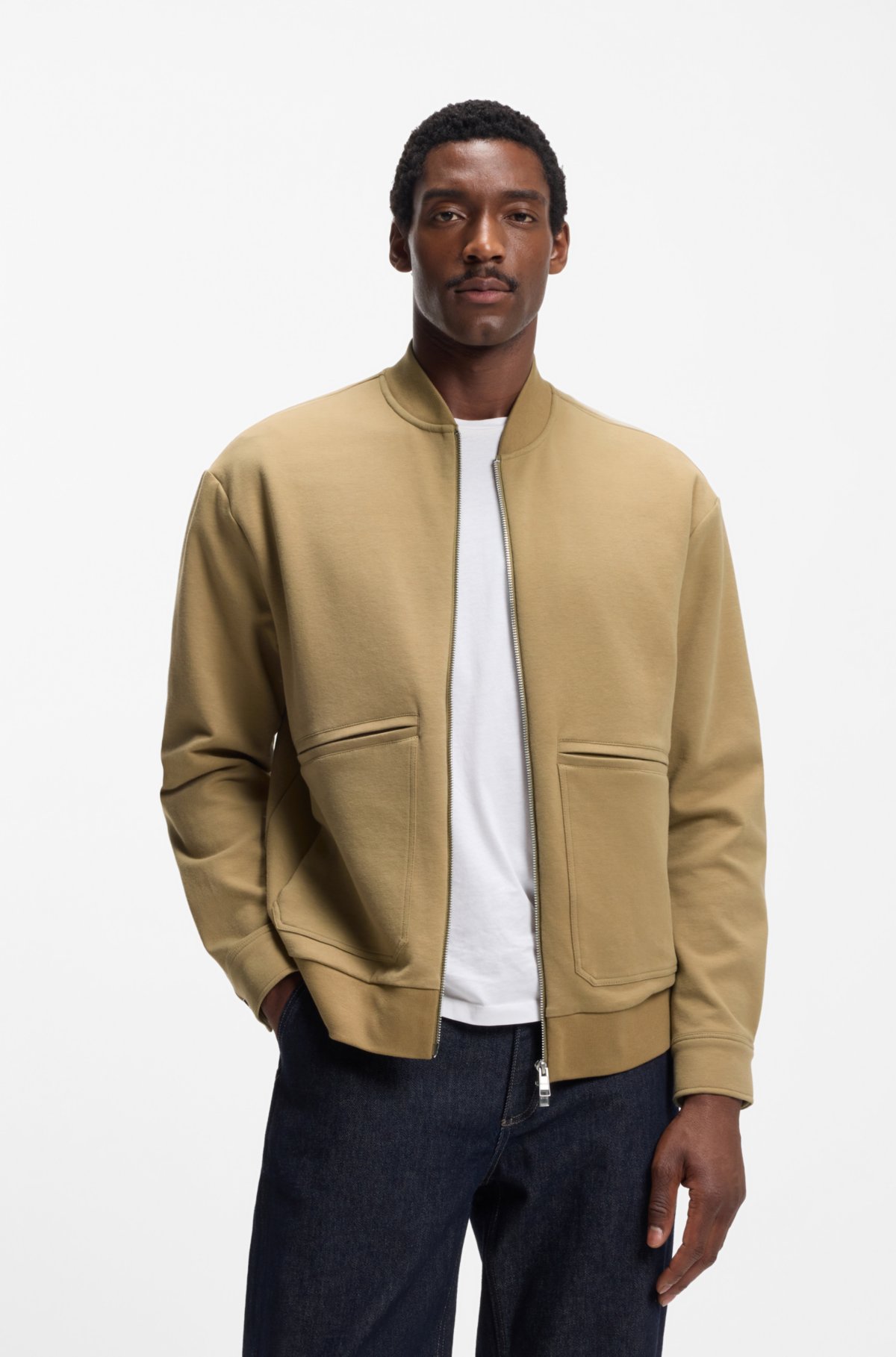 Zip-up sweatshirt in a peached cotton blend