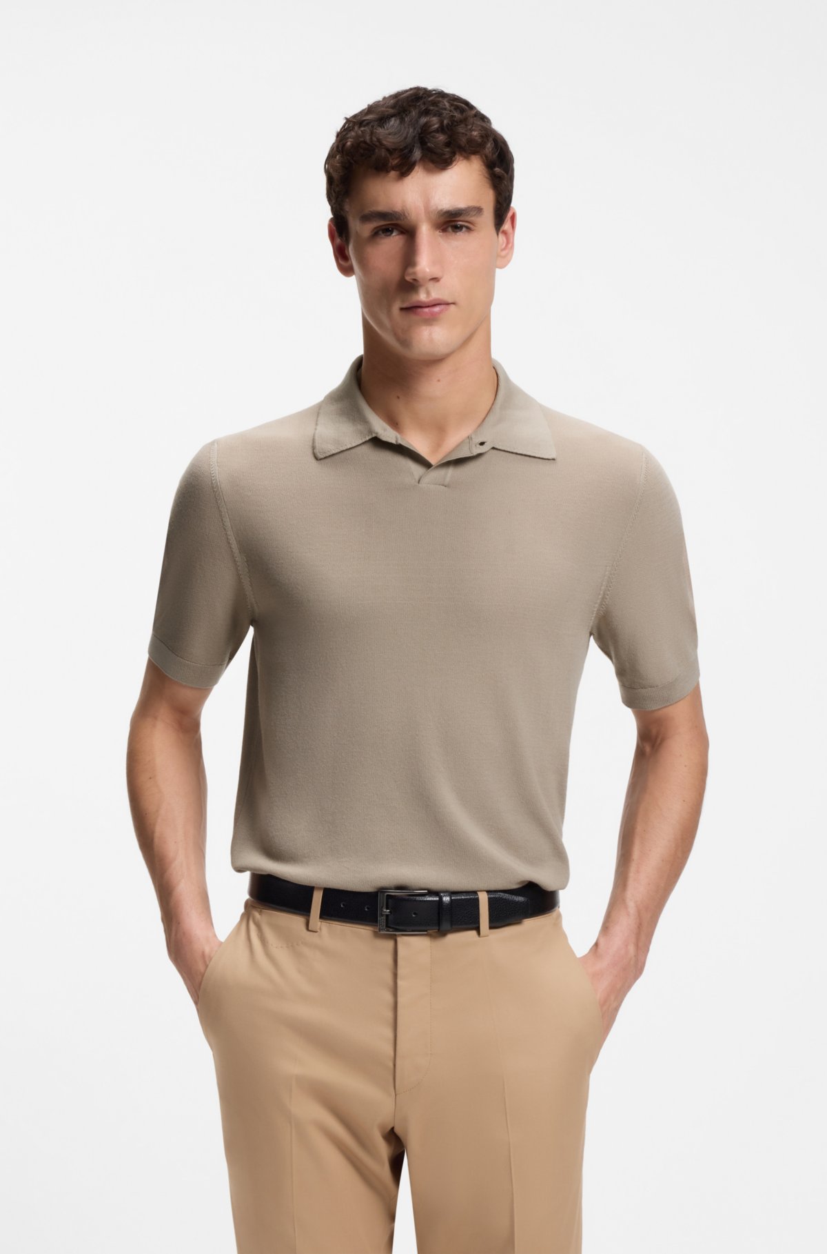 Knit polo sweater in virgin wool