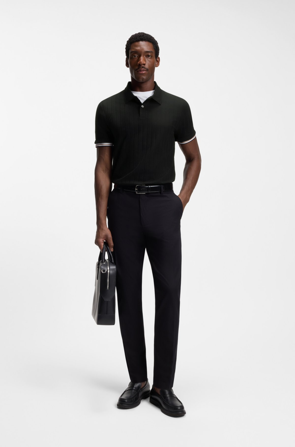 Vertical-stripe polo shirt in mercerised cotton