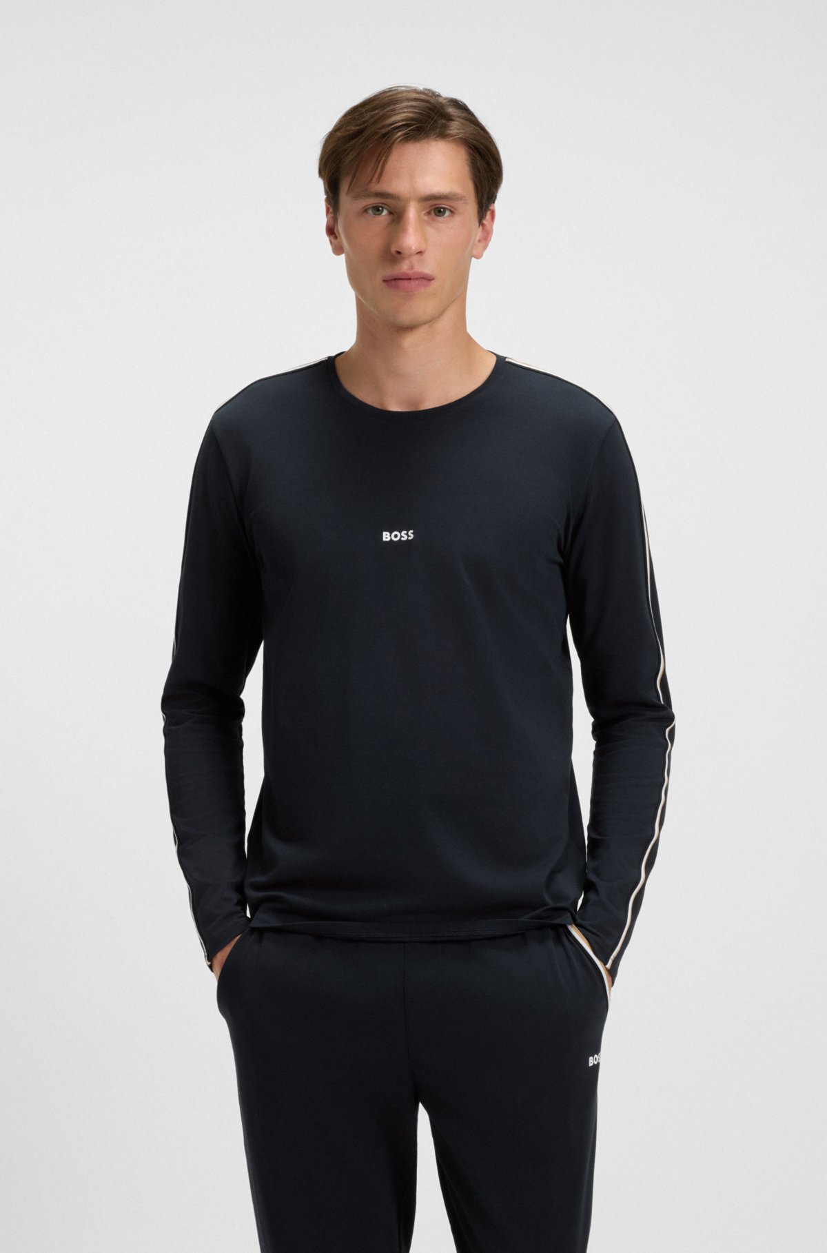 Tape-trim pyjama top in stretch cotton