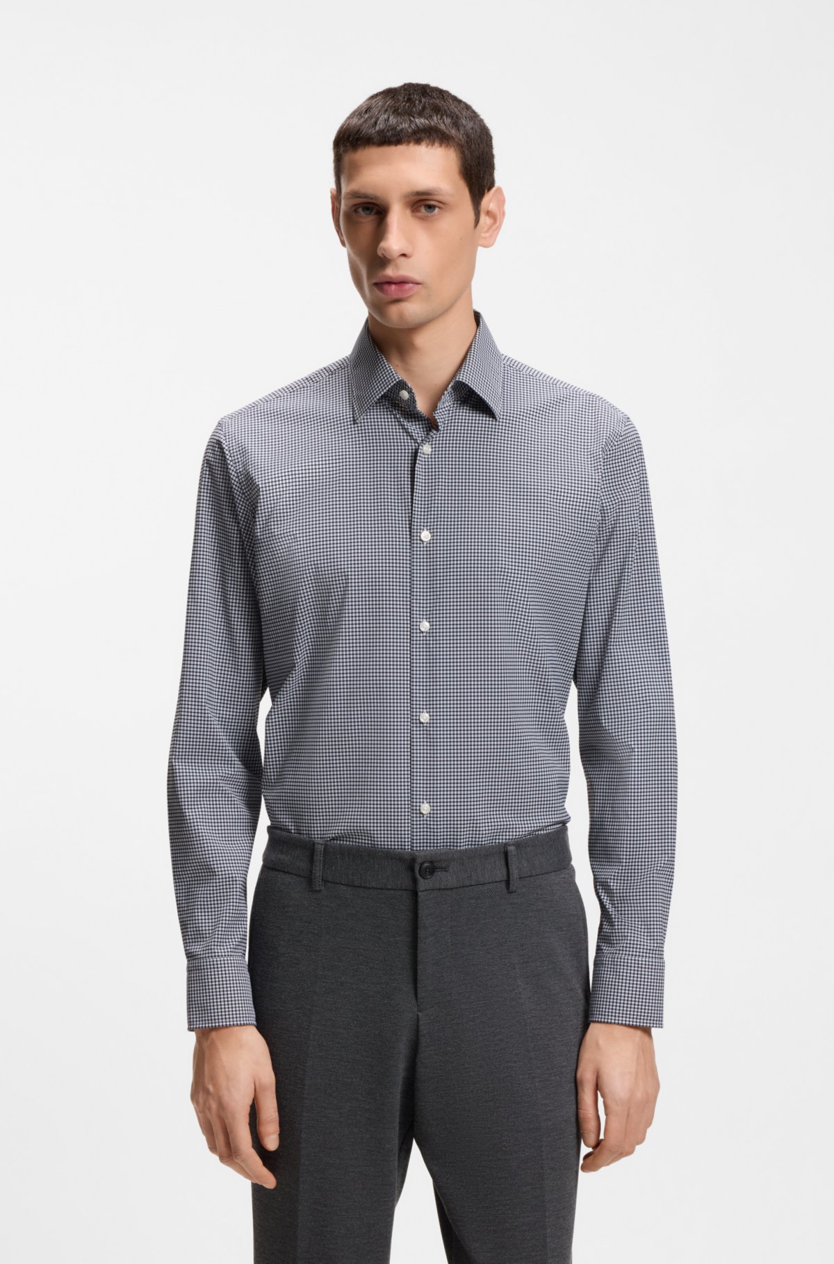 Checked regular-fit shirt in performance-stretch fabric