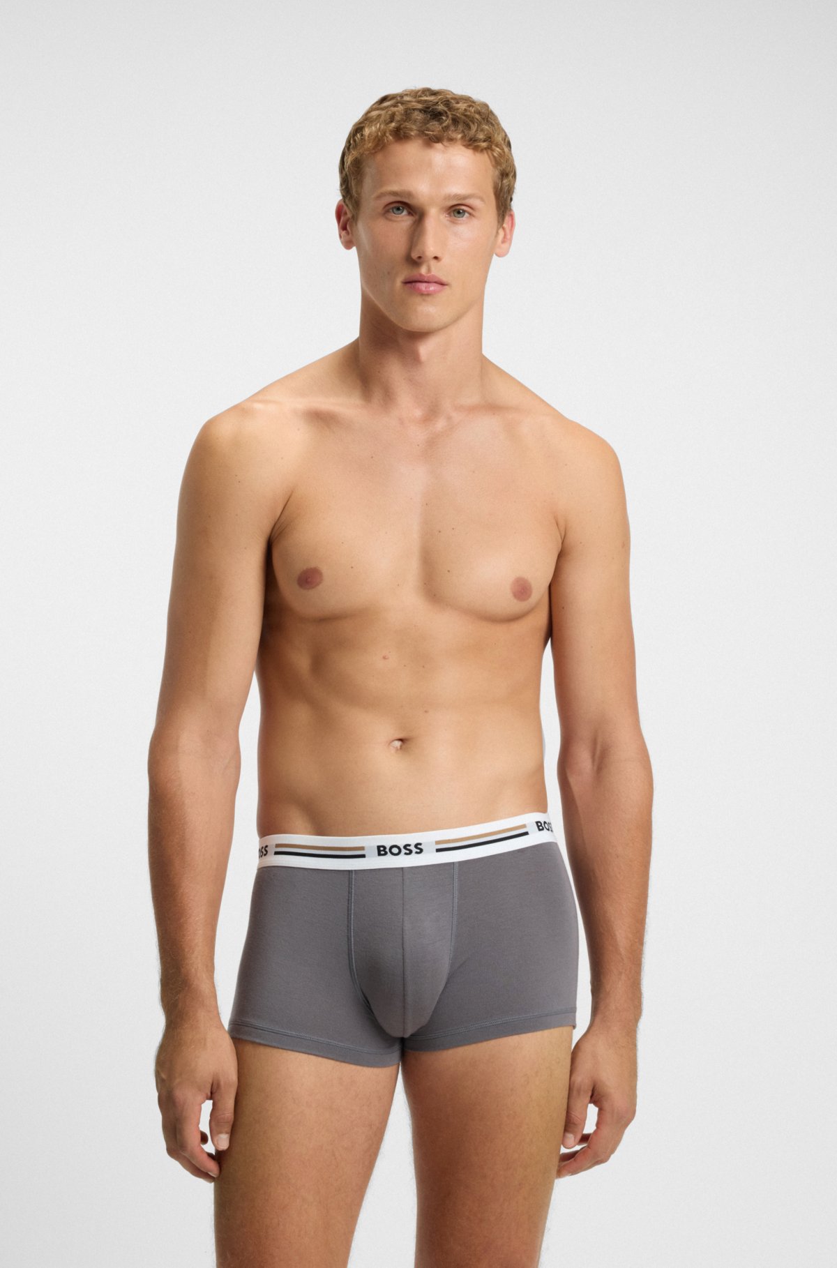 Three-pack of trunks with stripe and logo waistbands