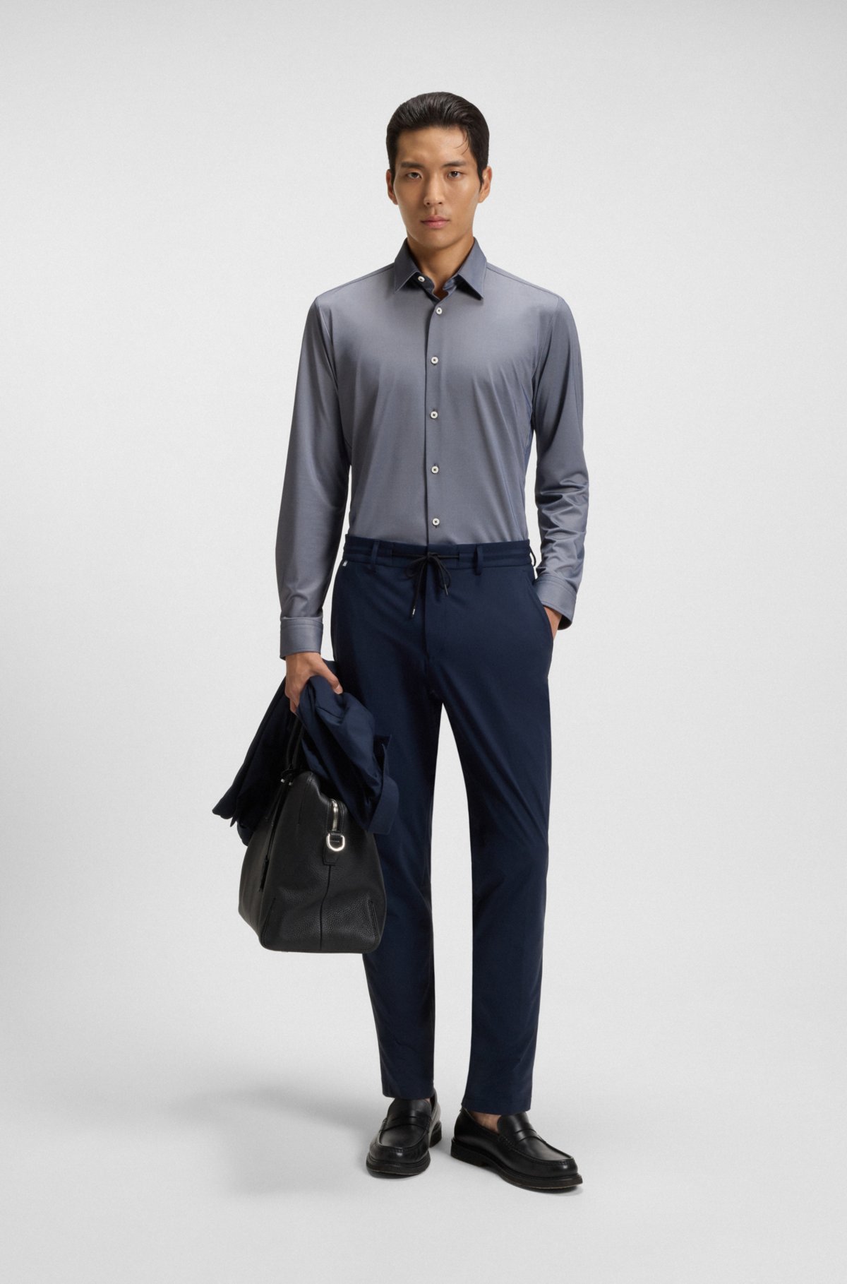 Slim-fit shirt in structured performance-stretch fabric