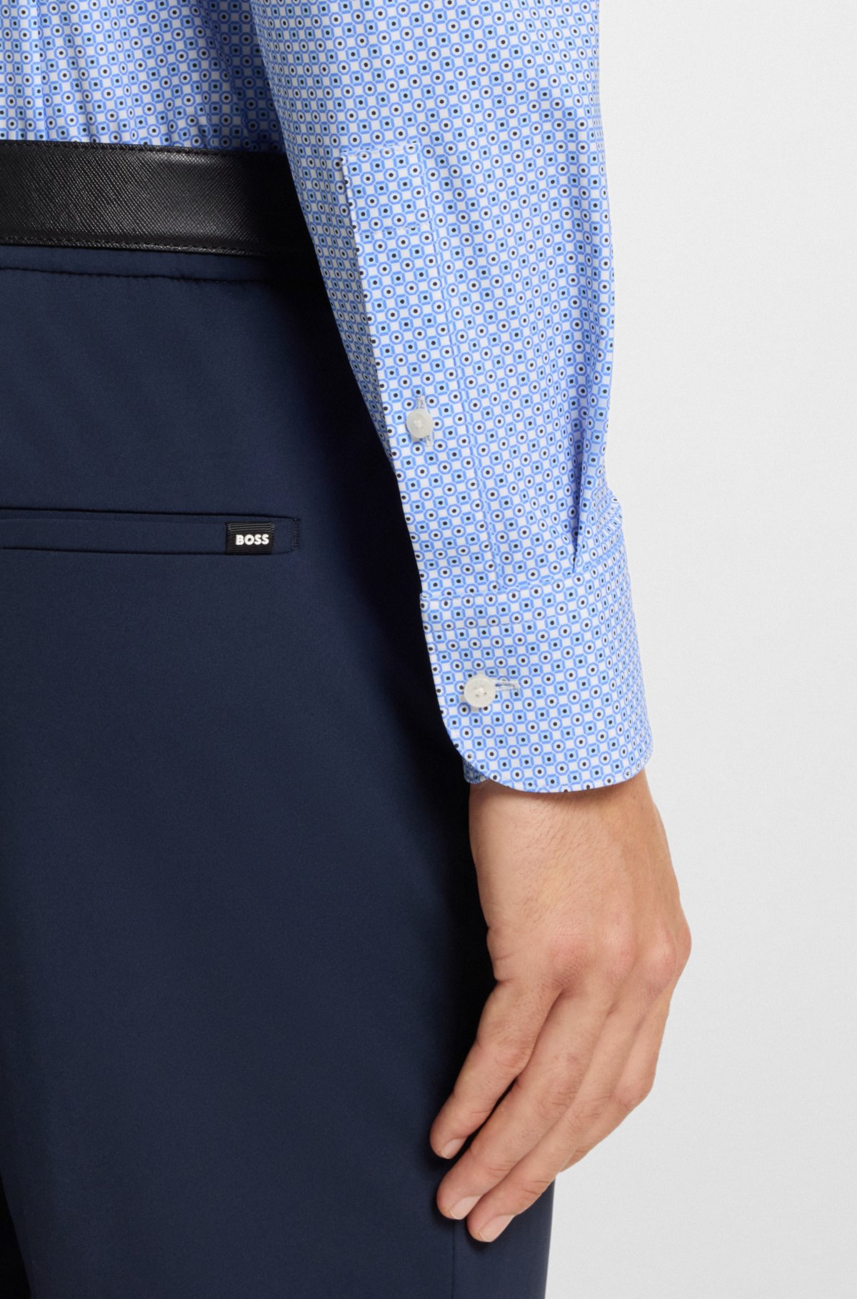 Printed slim-fit shirt in performance-stretch jersey
