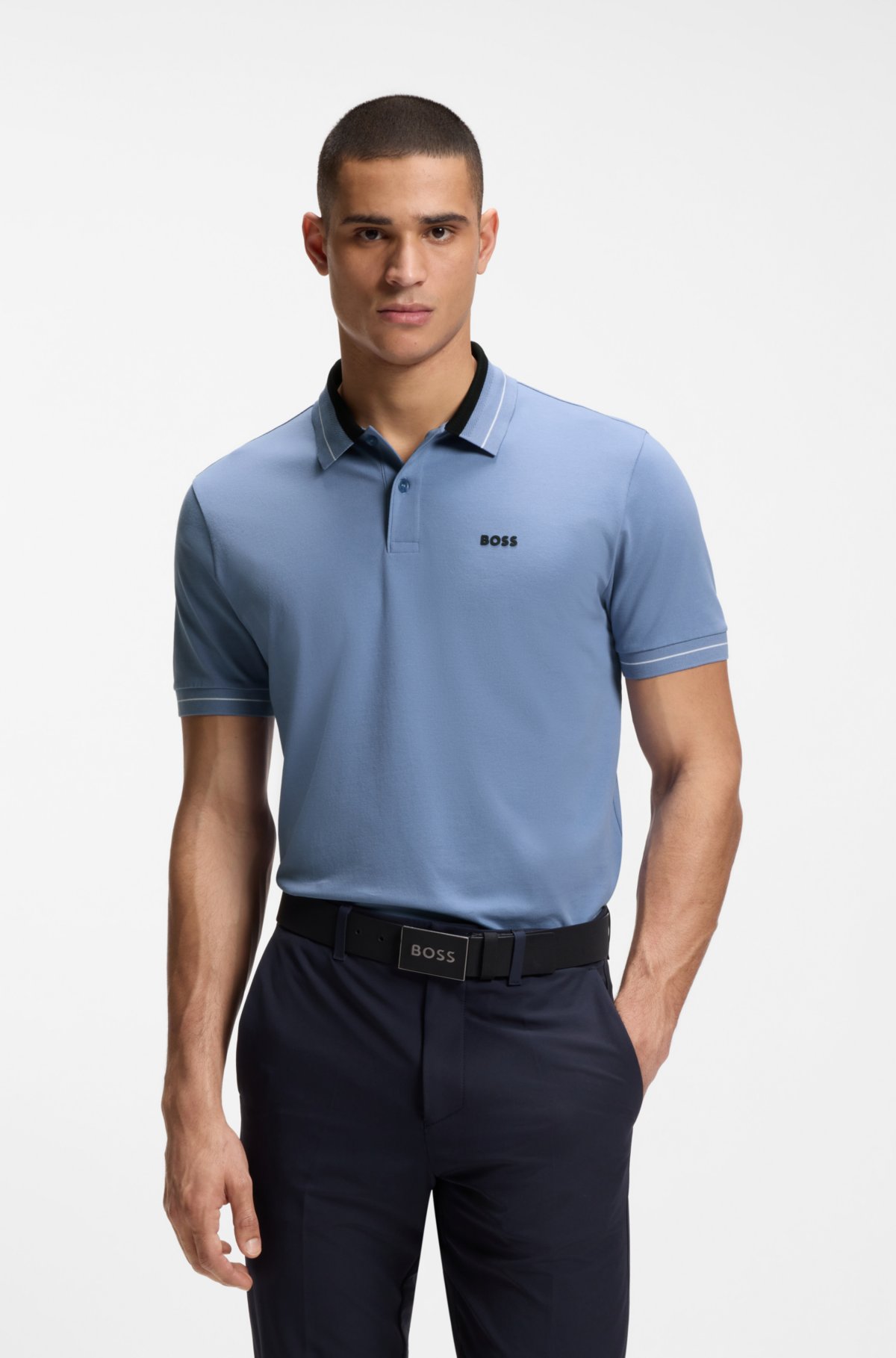 Stripe-trim polo shirt in stretch cotton