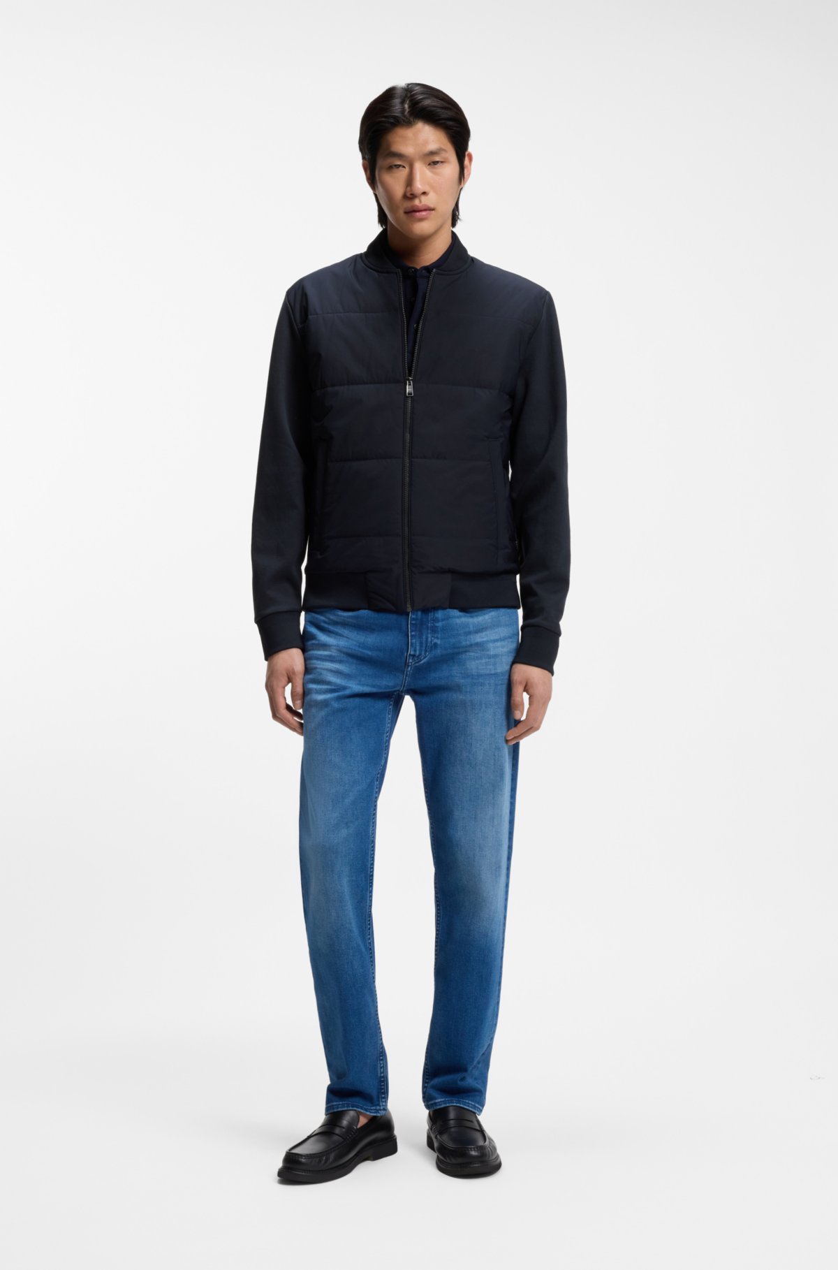 Padded-front zip sweatshirt in a cotton blend