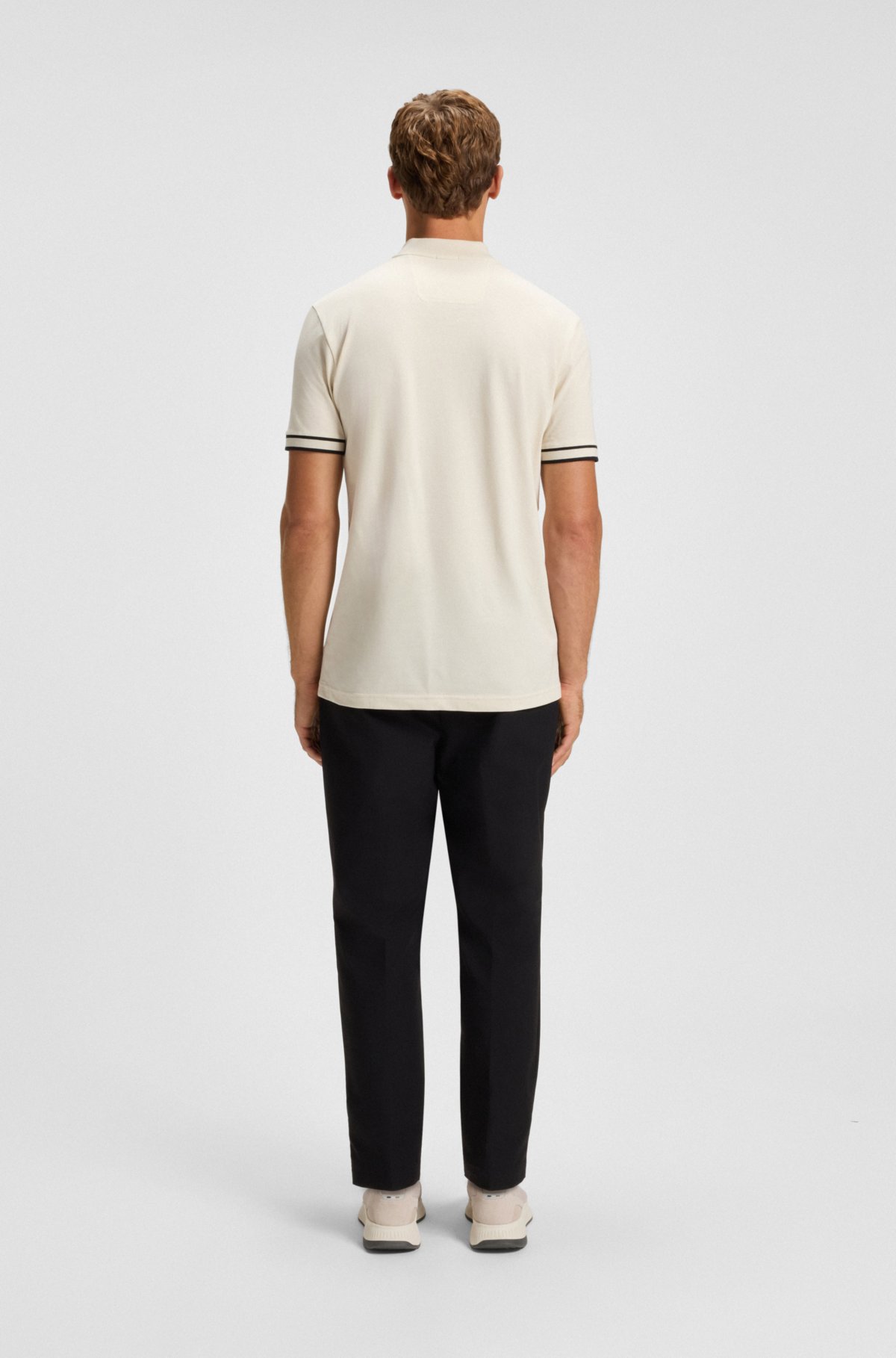 Zip-neck polo shirt in stretch-cotton piqué