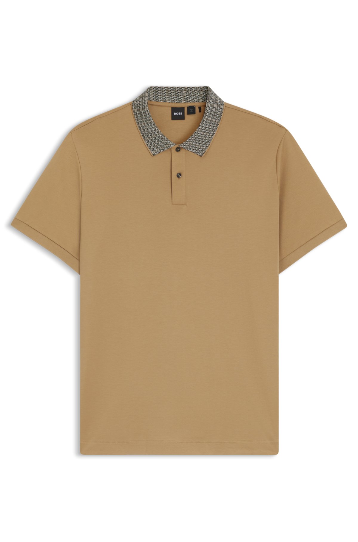 Pima-cotton polo shirt with patterned collar