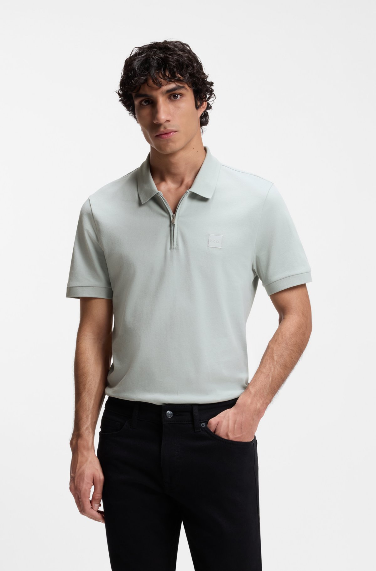 Stretch-cotton slim-fit polo shirt with logo patch