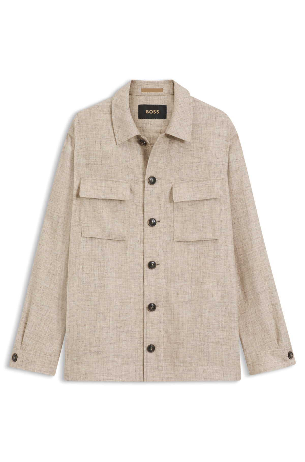 Regular-fit overshirt in virgin wool, silk and linen