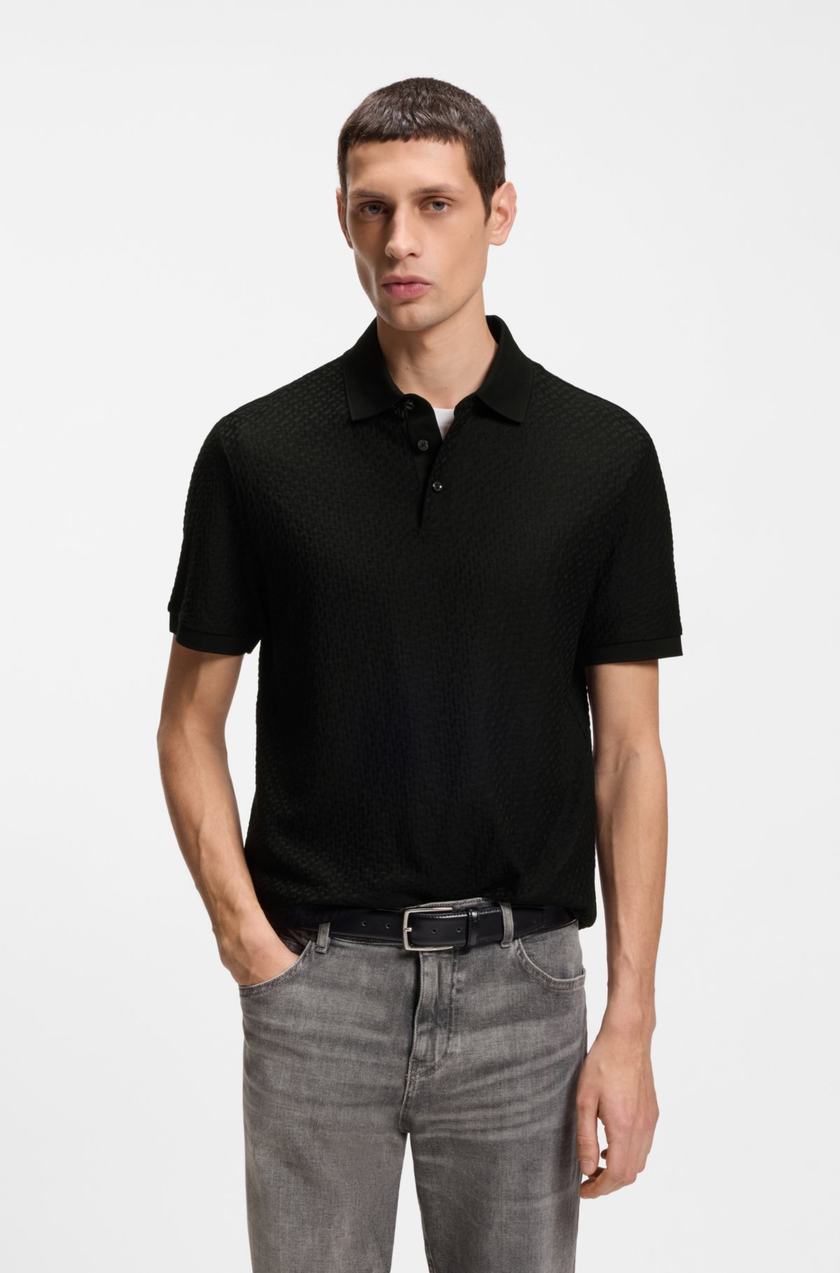 Monogram-jacquard polo shirt in cotton