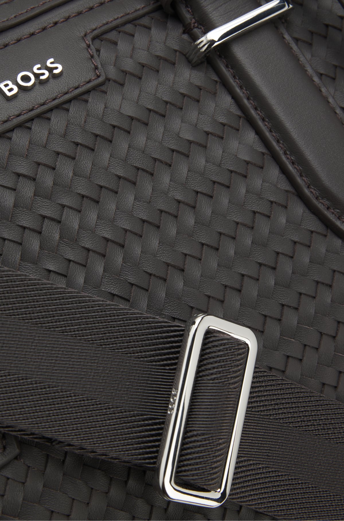 Woven-leather holdall with silver-tone logo