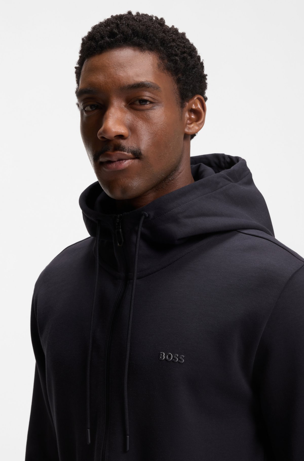 Stretch-cotton zip-up hoodie with logo print
